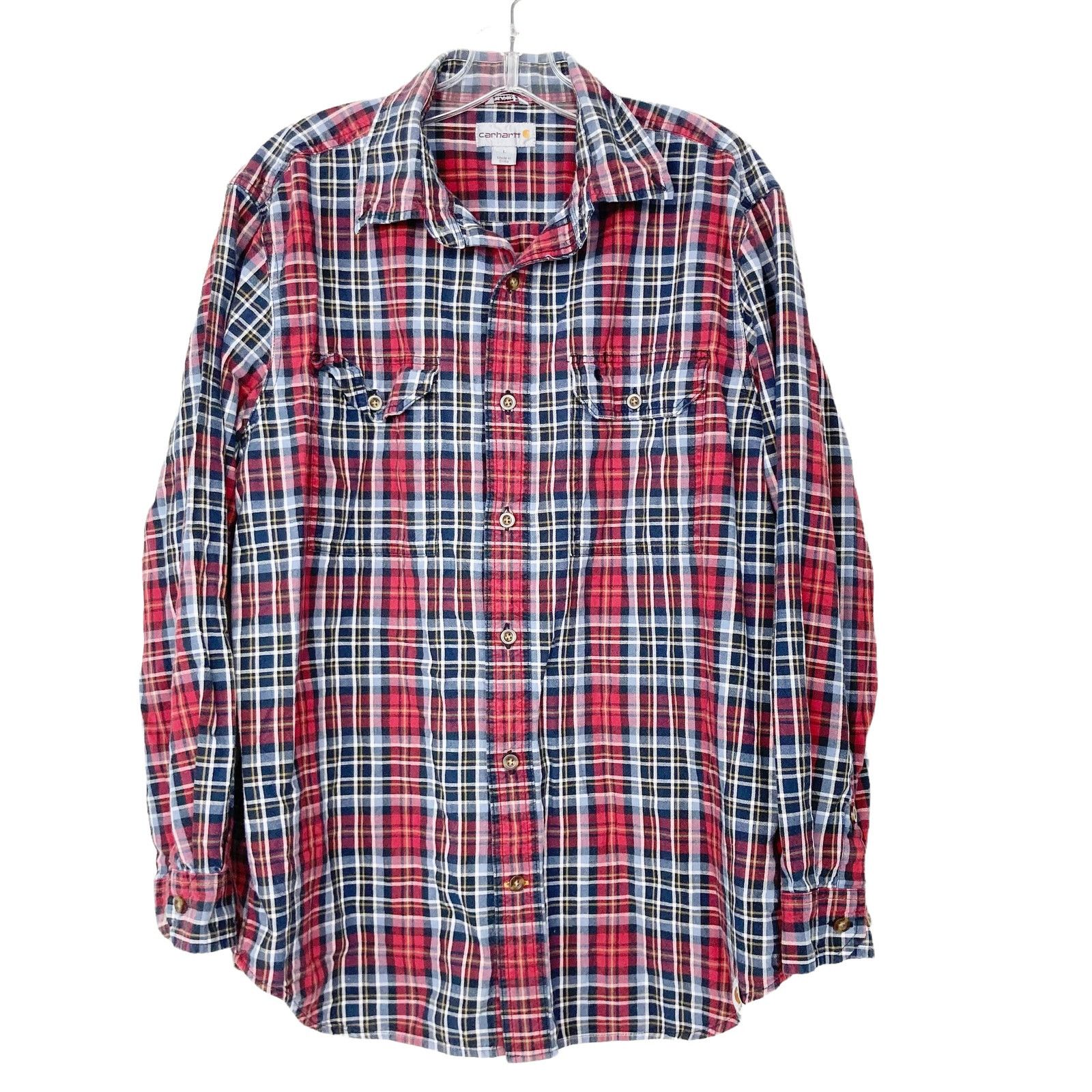 Carhartt Carhartt Red Black Plaid Long Sleeve Button Down Sz L Size US L / EU 52-54 / 3 - 1 Thumbnail