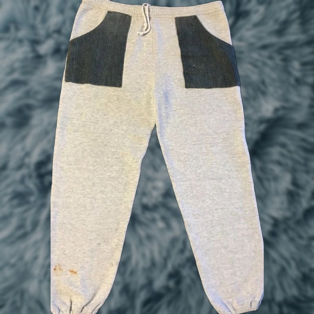 Denime VINTAGE Faded Denim Pocket Sweatpants L USA Grunge Track PE Gym Skate Surf Pants Men L Gray 80s 90s USA Retro Activewear Pockets Size US 33 - 1 Thumbnail