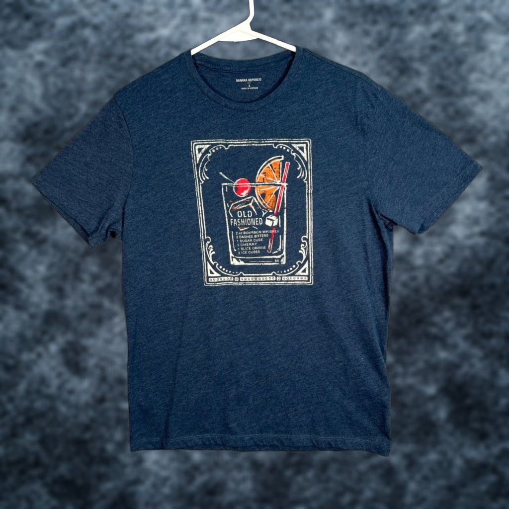 Banana Republic BANANA REPUBLIC Mens T-Shirt Short Sleeve Crew Neck Old Fashioned Cocktail Graphic Blue Small Adult S Vintage/Used 90s Concert Theme Mens Size US S / EU 44-46 / 1 - 1 Thumbnail