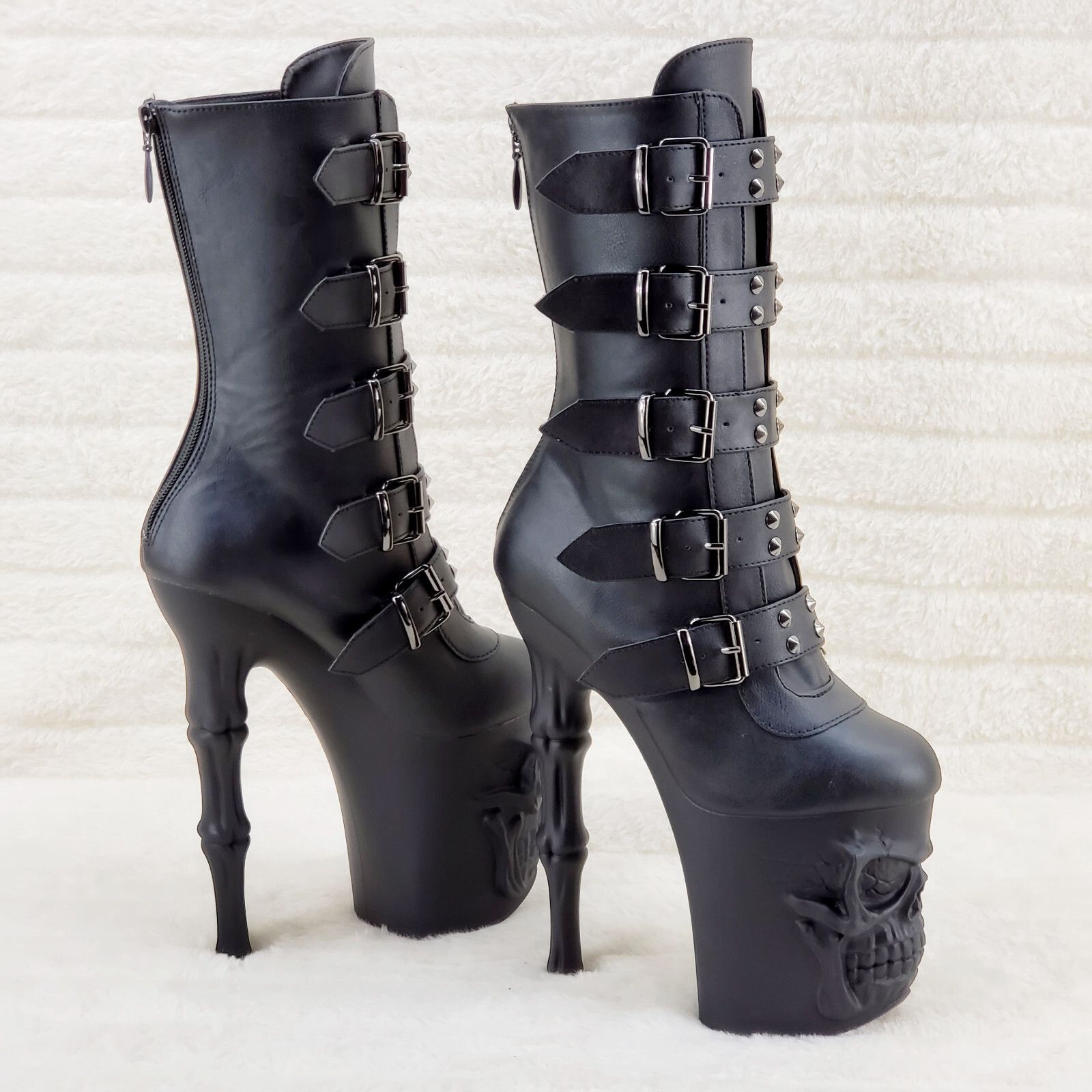 Other Rapture Black Matte Skull & Bones 8" High Heel Platform Boot Size US 8 / IT 38 - 1 Thumbnail