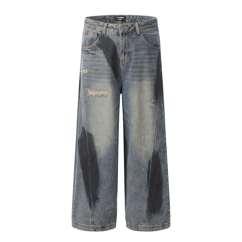 Vintage American retro washed straight leg ripped gradient jeans Size US 32 / EU 48 - 1 Thumbnail