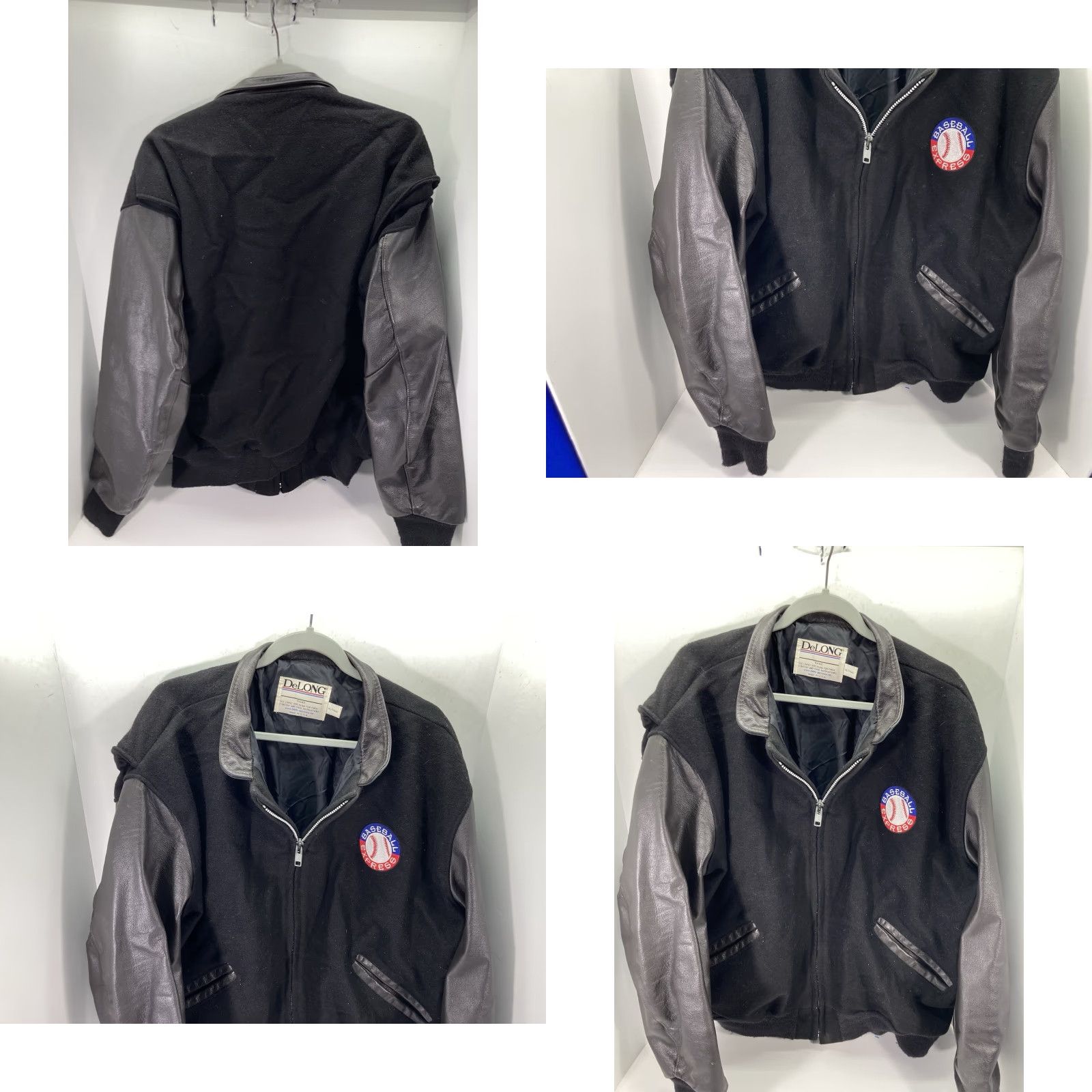 Express VINTAGE DeLong Baseball Express Varsity Jacket Men XL Black Wool Leather Full Zip VTG Size US XL / EU 56 / 4 - 9 Thumbnail