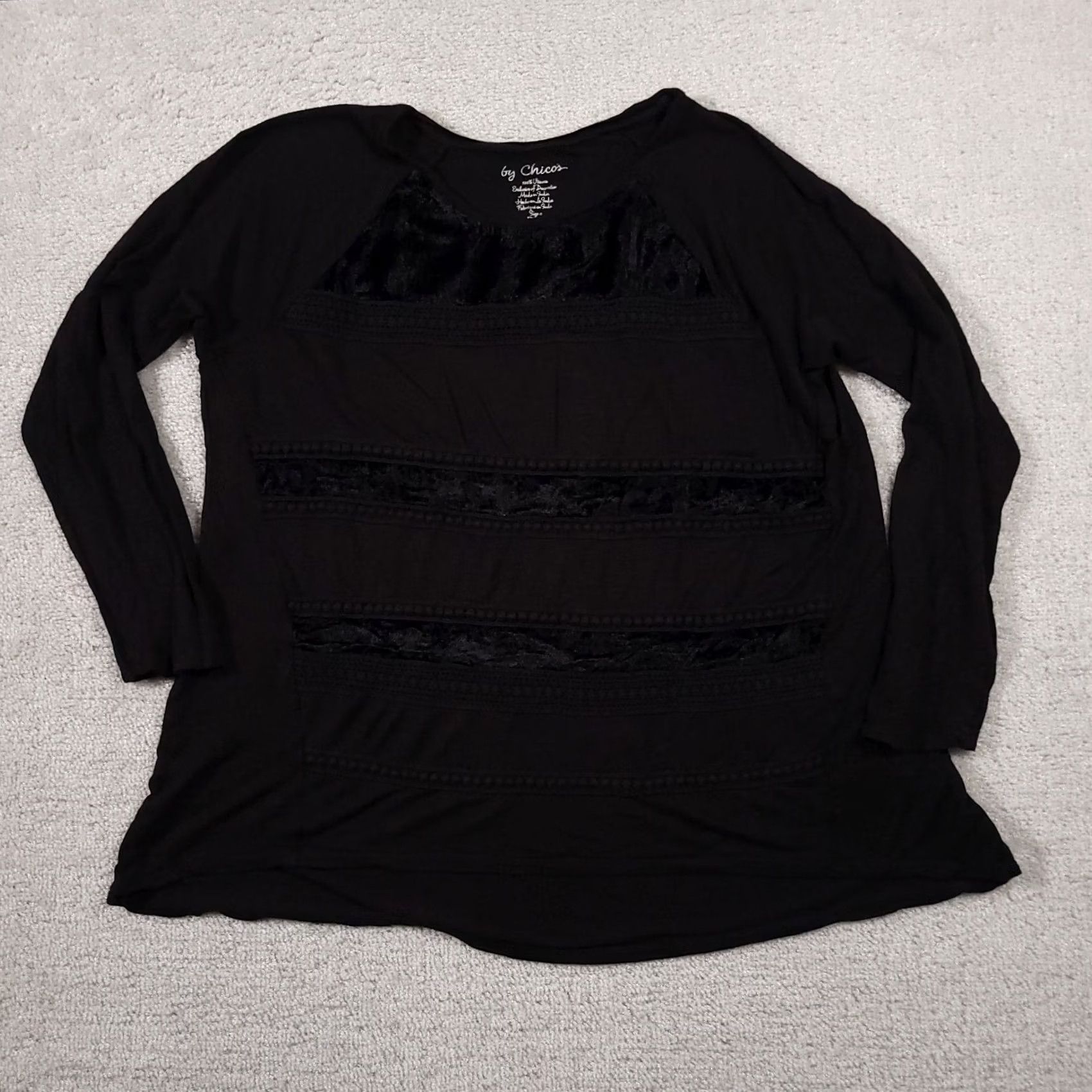 Vintage Chicos Shirt Women's Small Black Textured Boho Casual Long Sleeve Stretch 0 US Size S / US 4 / IT 40 - 2 Thumbnail