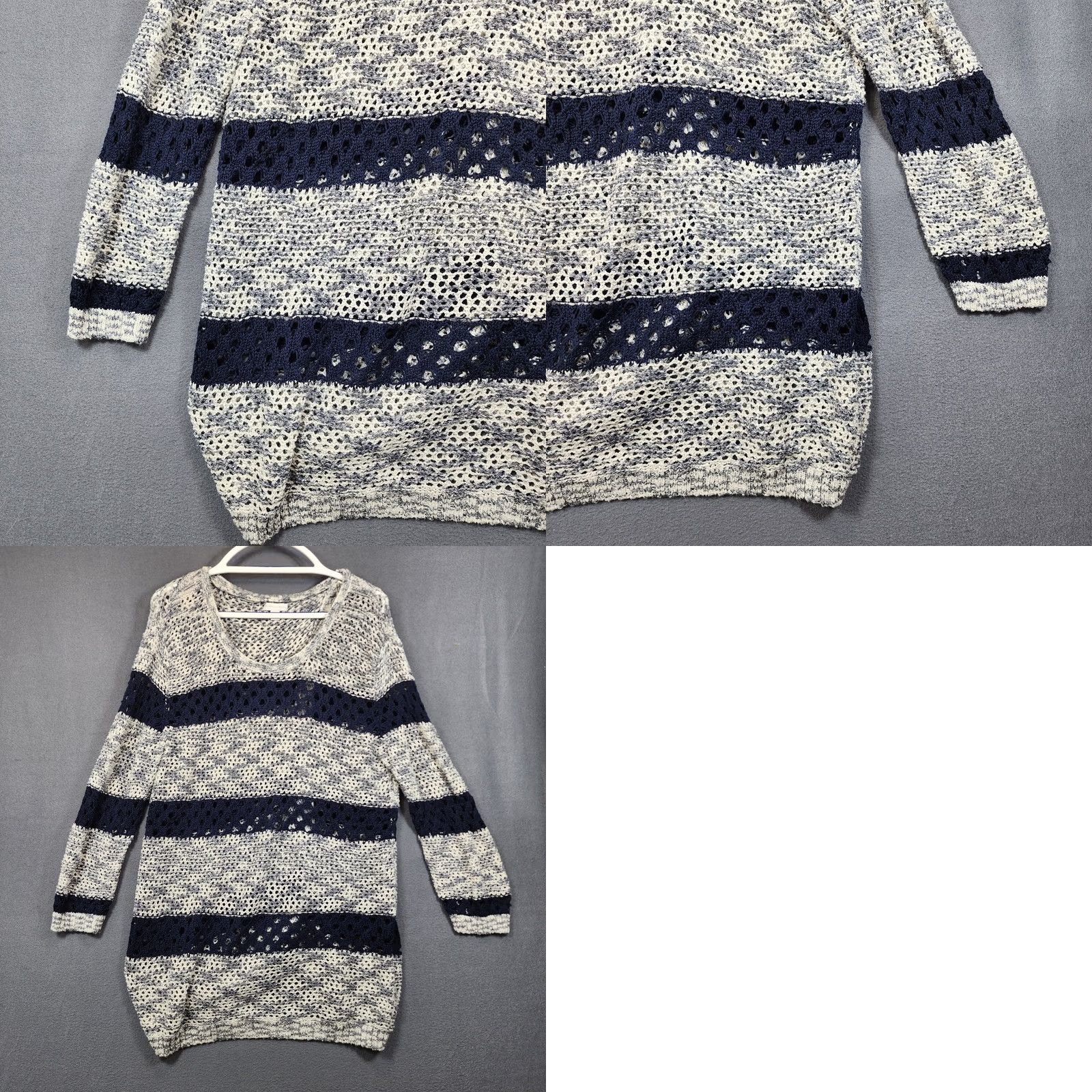 Vintage VINTAGE New York & Co Womens Sweater XL Navy Blue Open Knit Cover Up Striped Lagenlook Size XL / US 12-14 / IT 48-50 - 10 Thumbnail