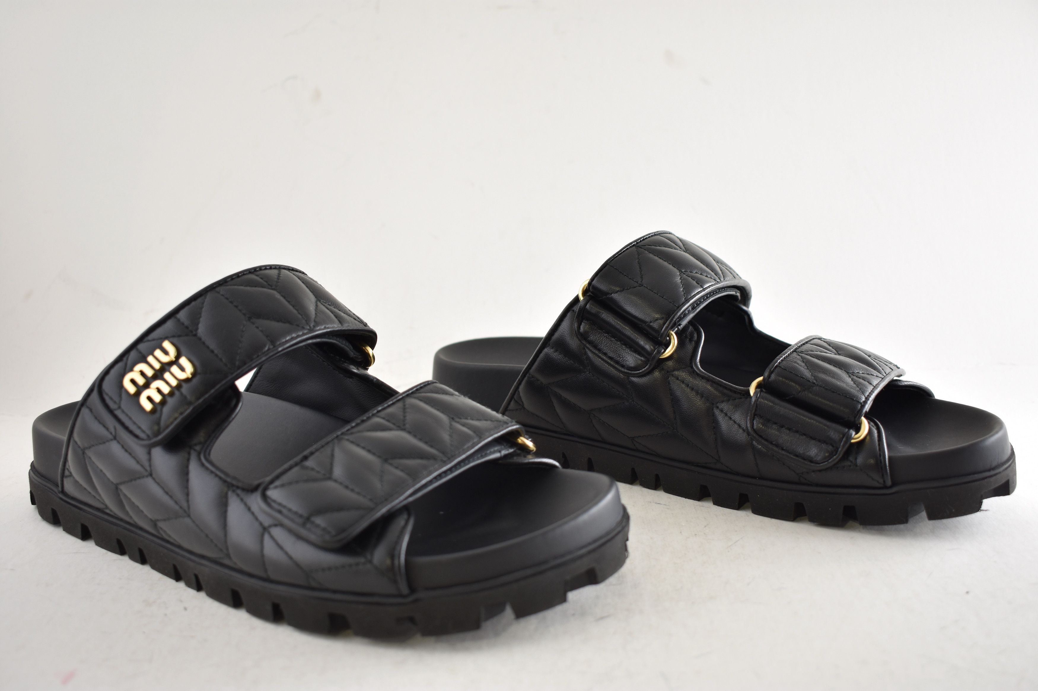 Miu Miu Miu Miu Matelasse Nappa Leather Logo Strap Slide Sandal 39 Size US 9 / IT 39 - 6 Thumbnail