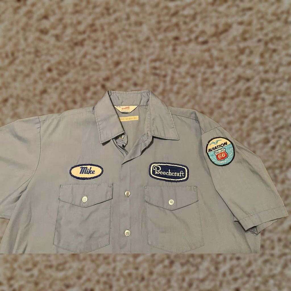 Vintage VINTAGE Beechcraft Aviation Phillips 66 Mechanic Uniform Shirt Mens Blue 16-16.5 L Men Size US L / EU 52-54 / 3 - 1 Thumbnail