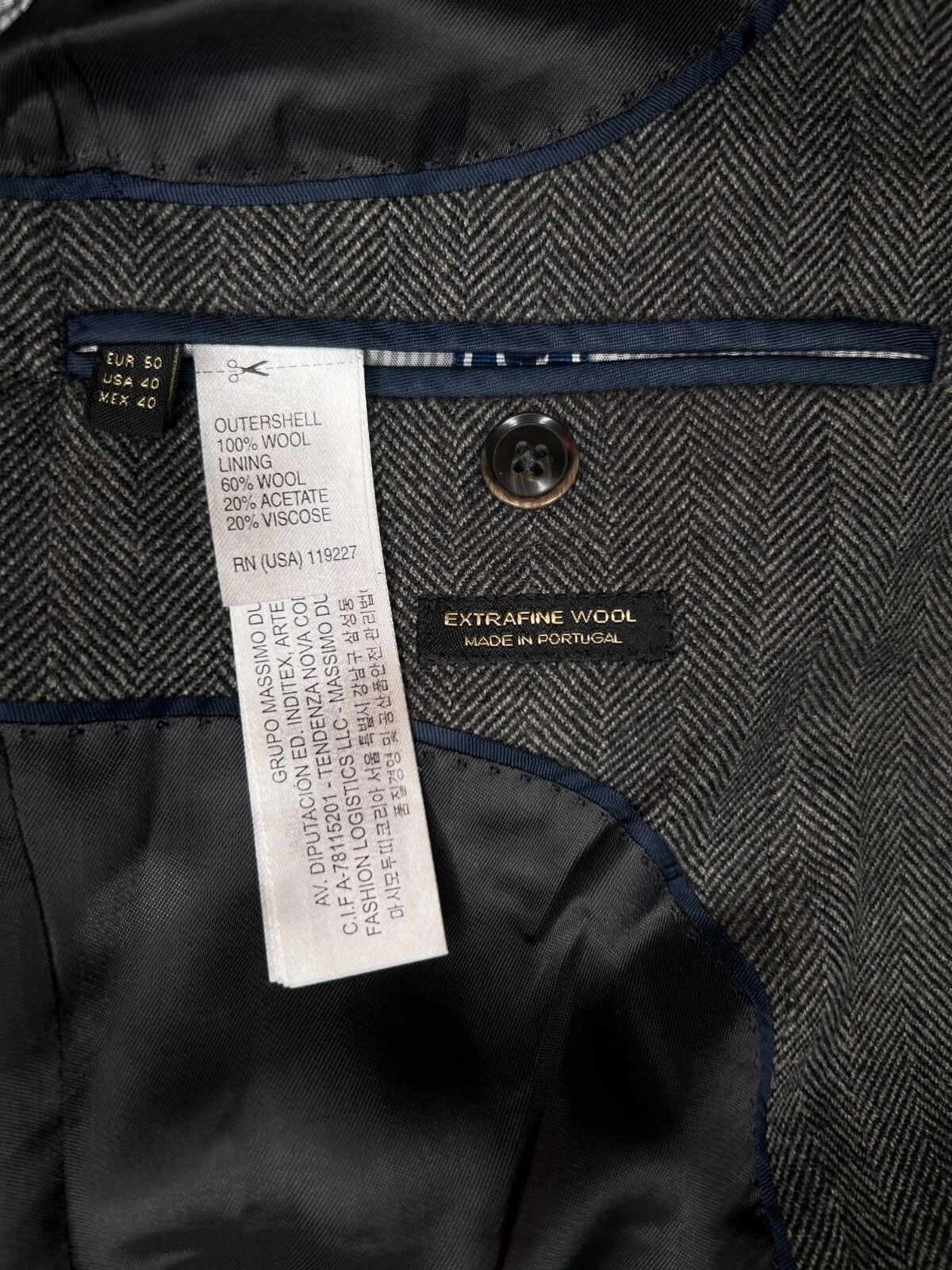 Massimo Dutti Massimo Dutti Grey Herringbone Wool Elbow Patches Blazer Size 40R - 17 Thumbnail