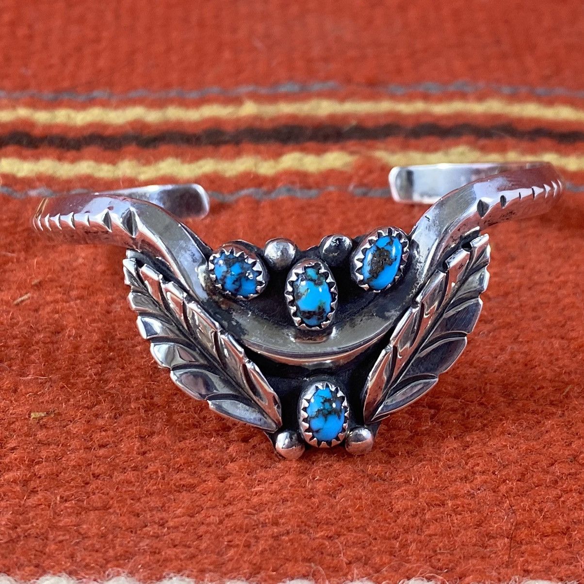 Kapital × Vintage Vtg Navajo Sterling Silver Turquoise Feather Cuff J Spencer Size ONE SIZE - 3 Thumbnail
