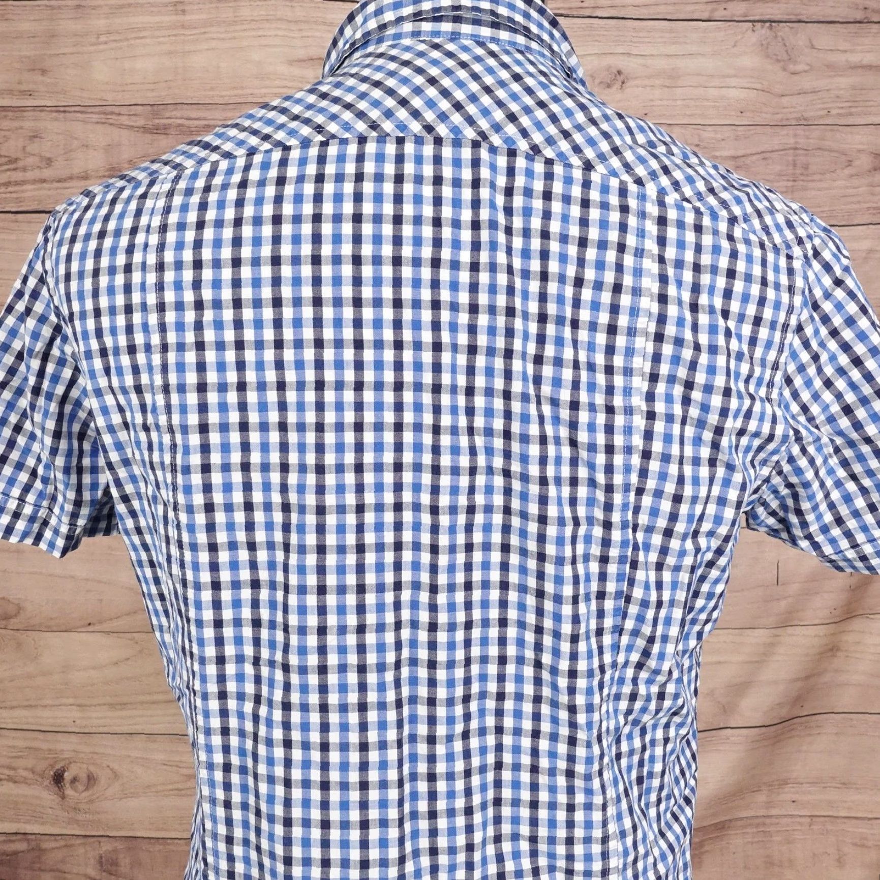 H&M H&M Shirt Mens Medium Blue White Gingham Check Short Sleeve Button Front Cotton Shirt - Mens Size US M / EU 48-50 / 2 - 5 Thumbnail