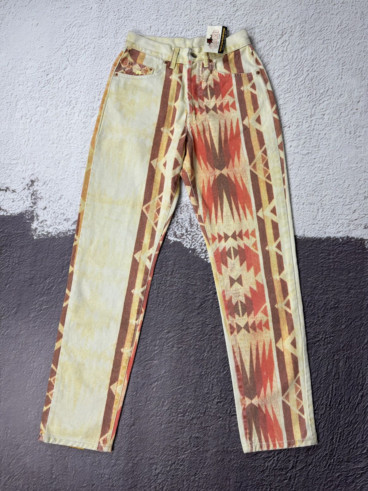 Vintage El Charro Tijuana BNWT allover pattern denim jeans pants Size 26" / US 2 / IT 38 - 1 Thumbnail