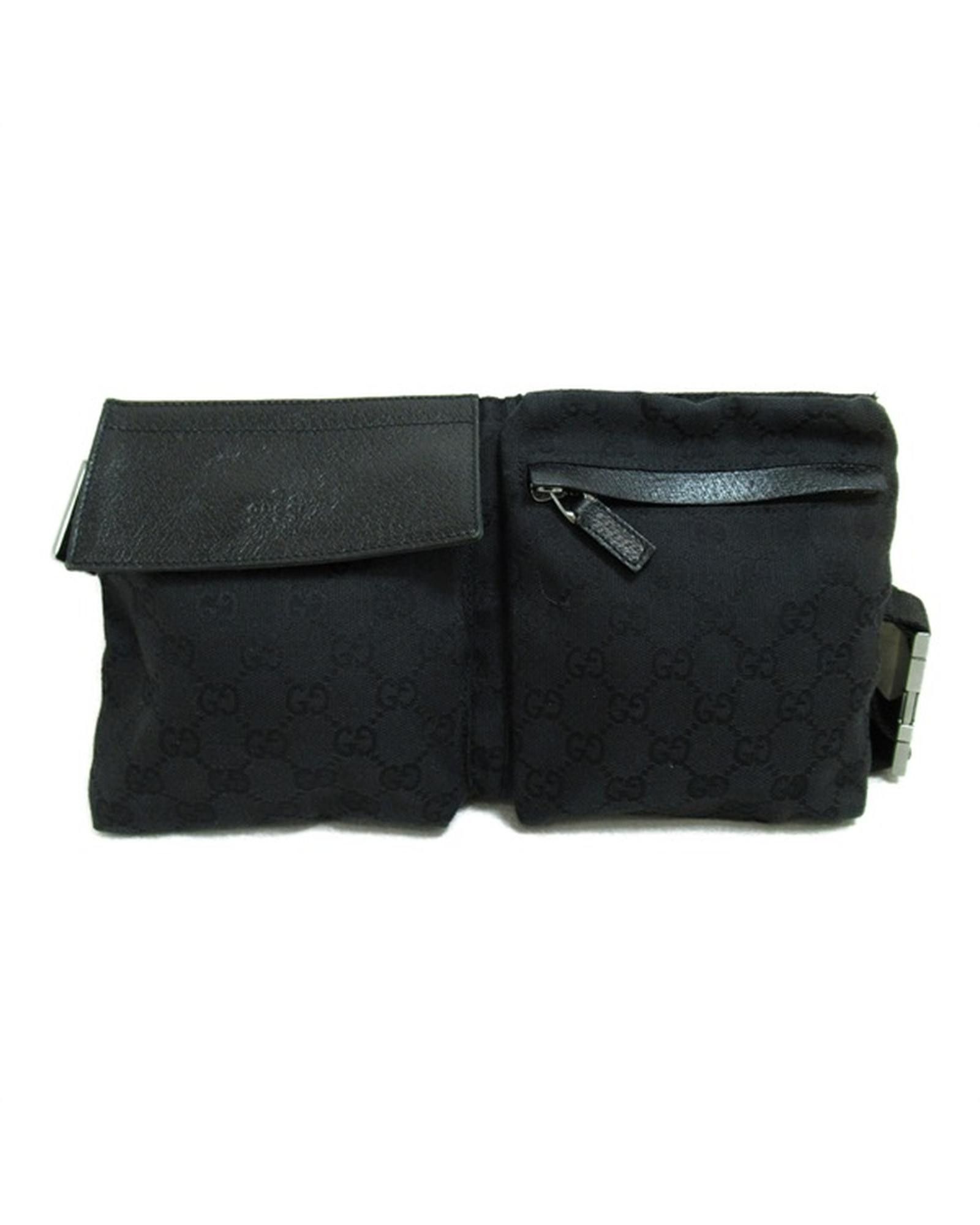 image of Gucci Black Canvas Waist Bum Bag In Ab Condition, Women's