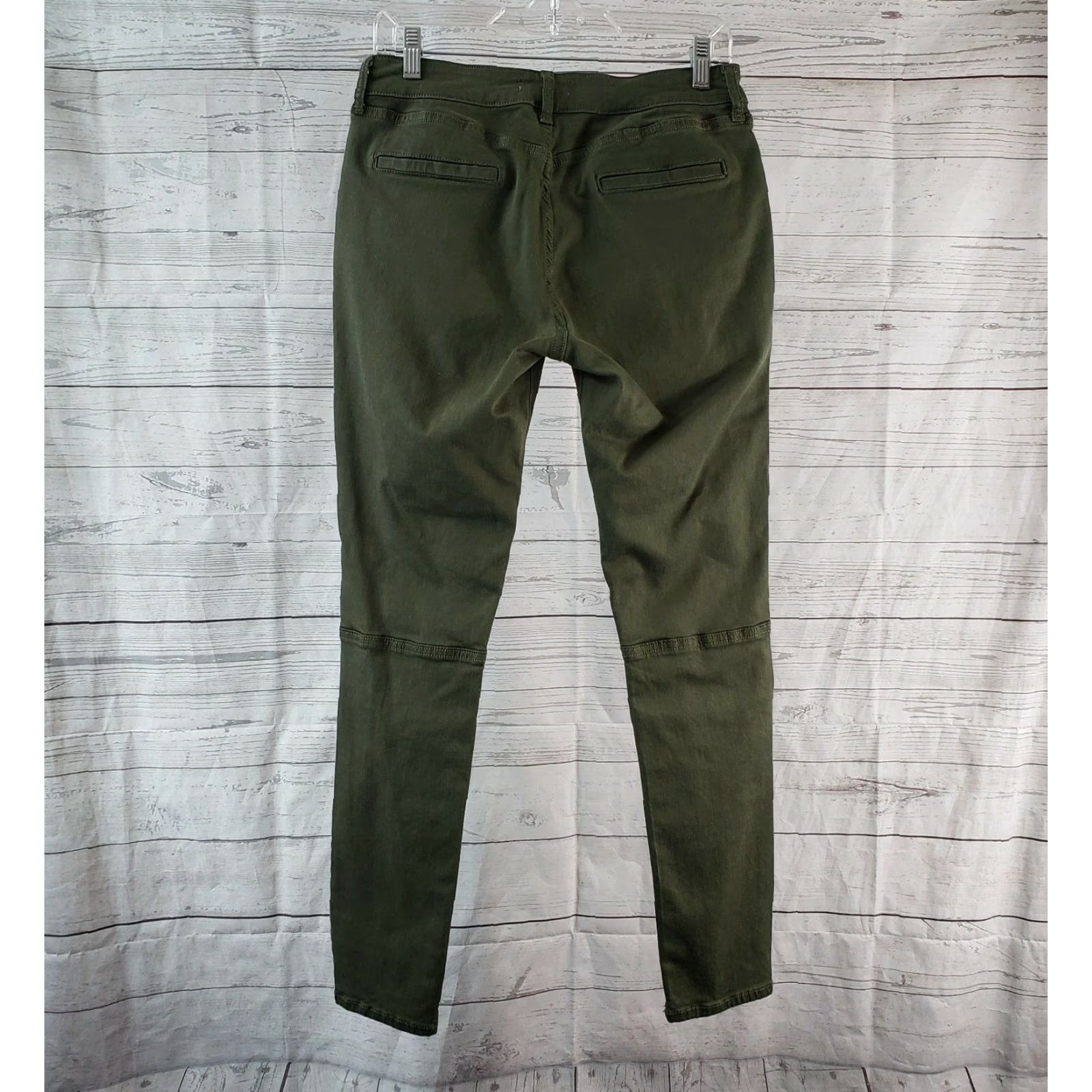 Vintage Warp + Weet JFK New York City Skinny Pants Sz 29 Green Mid Rise Womens Tencel Blend Pants Size 29" - 3 Thumbnail