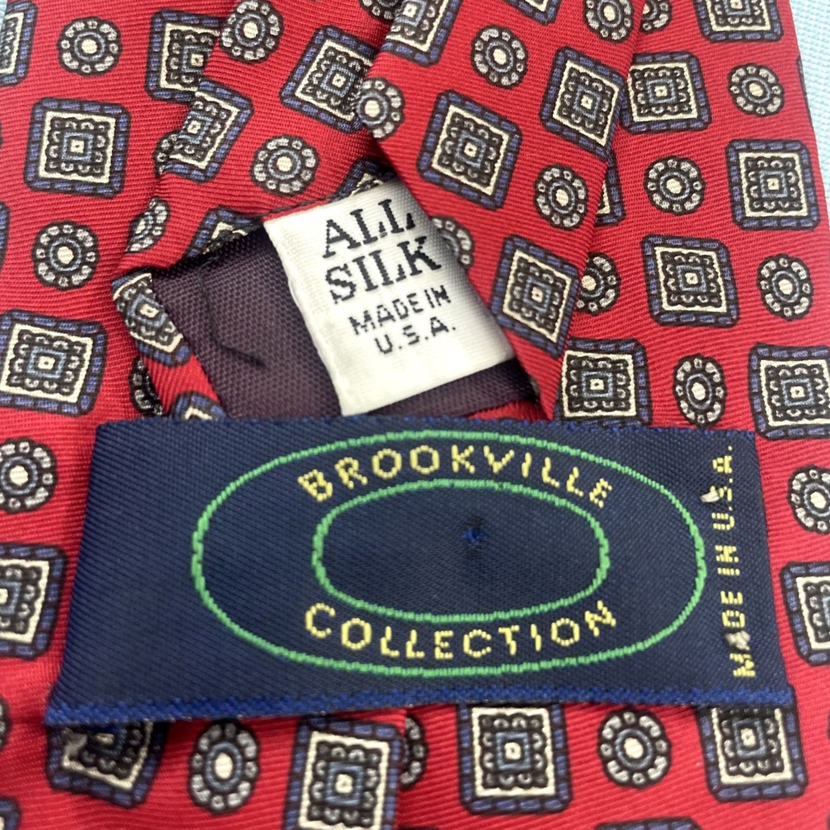 Vintage Brookville Collection Silk Wide Multi-Print Medallion vtg 80s Red Necktie 3.7x59 Size ONE SIZE - 4 Thumbnail