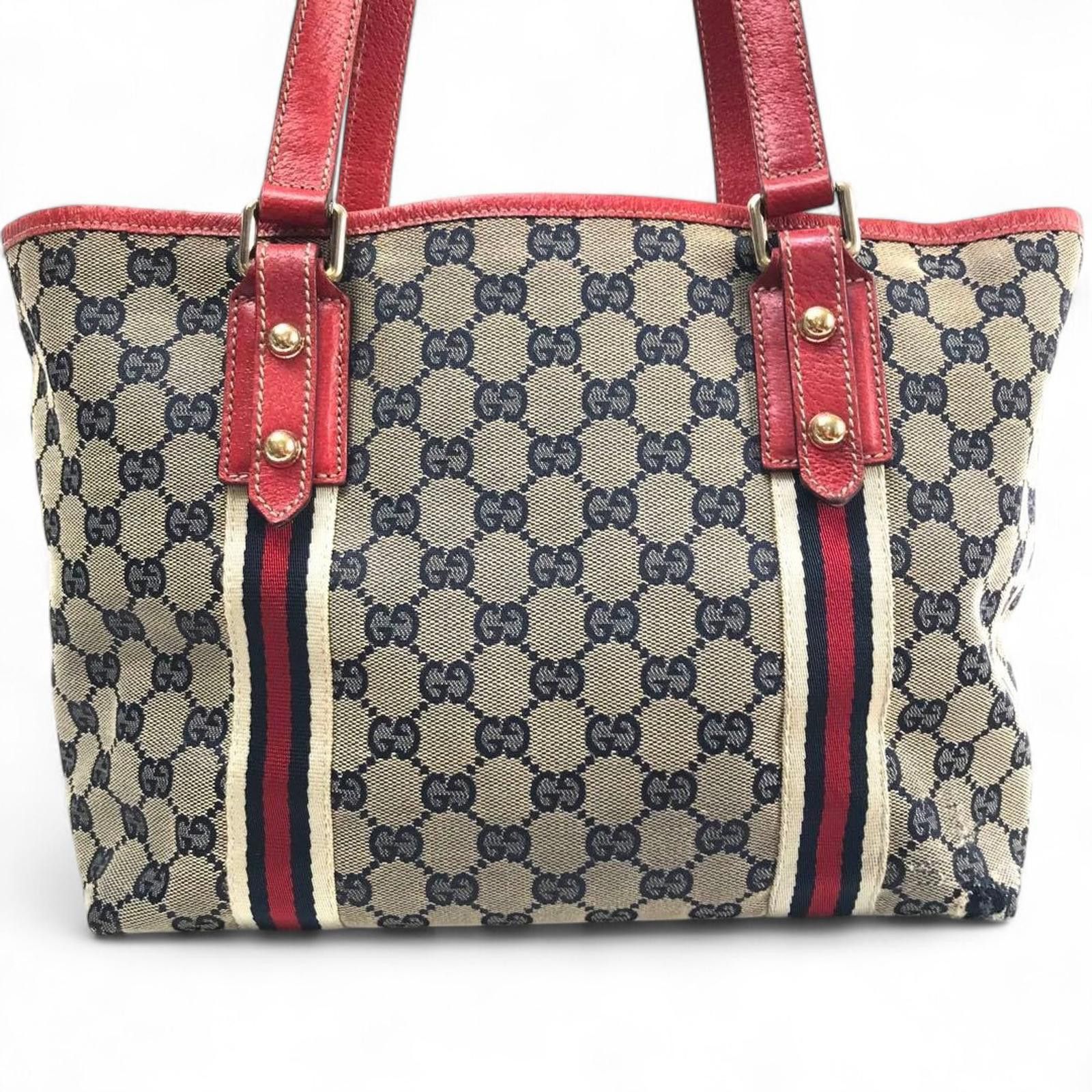 Gucci - Supreme Canvas Tote Bag Red Leather Trim