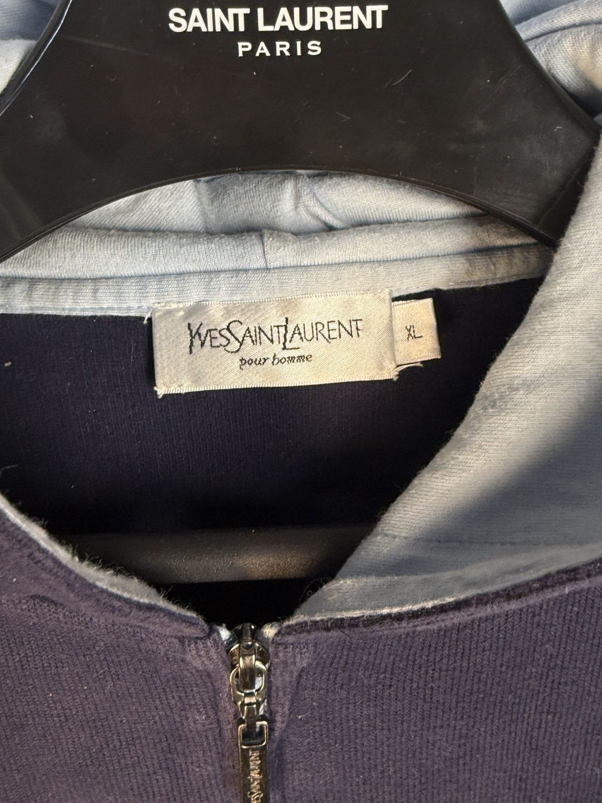 Yves Saint Laurent Navy YSL Hoodie Sweatshirt Sweater Quarter Zip Vintage 90s Size US L / EU 52-54 / 3 - 3 Thumbnail