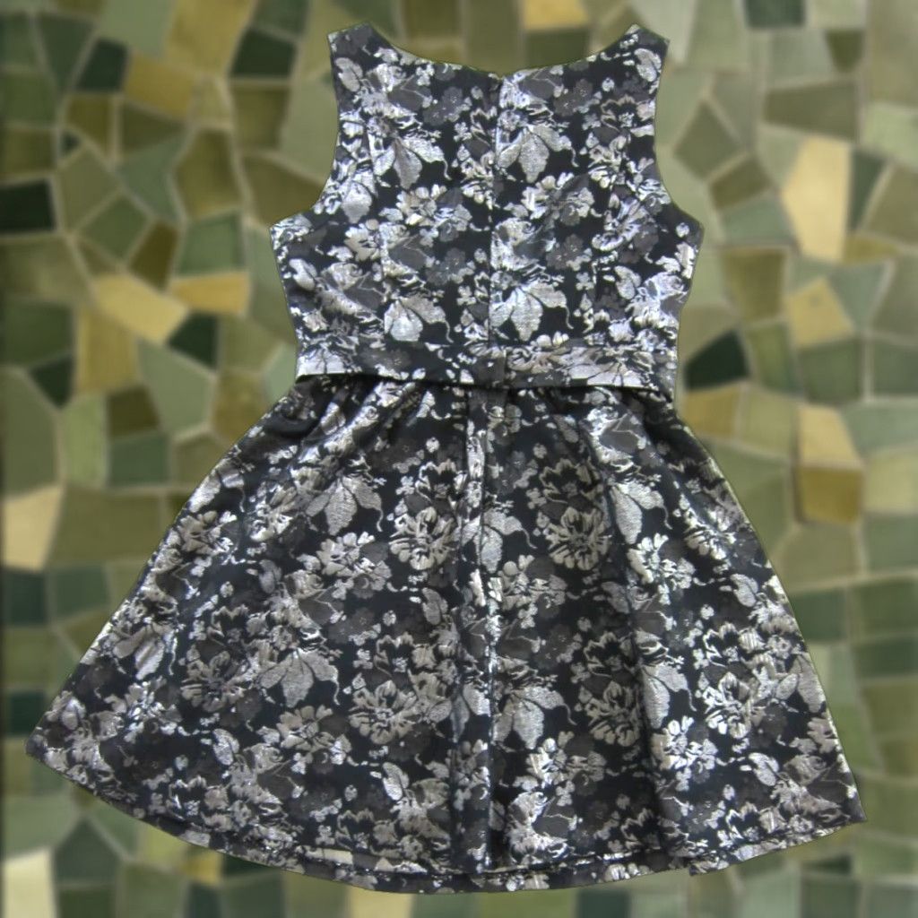 Vintage Lauren Conrad Silver Black Floral Sleeveless Bow Tie Belted Sheath Tank Dress 10 Size L / US 10 / IT 46 - 1 Thumbnail