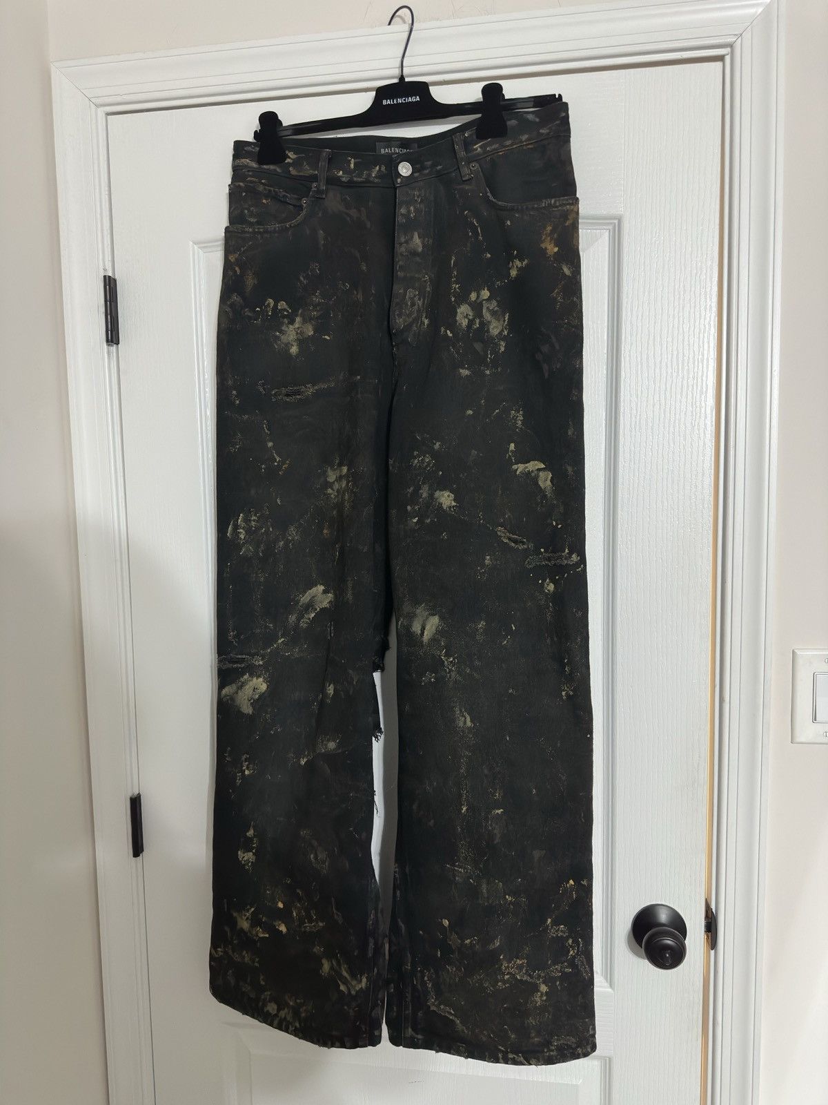 image of Balenciaga Super Destroyed Mud Jeans in Black, Men's (Size 32)