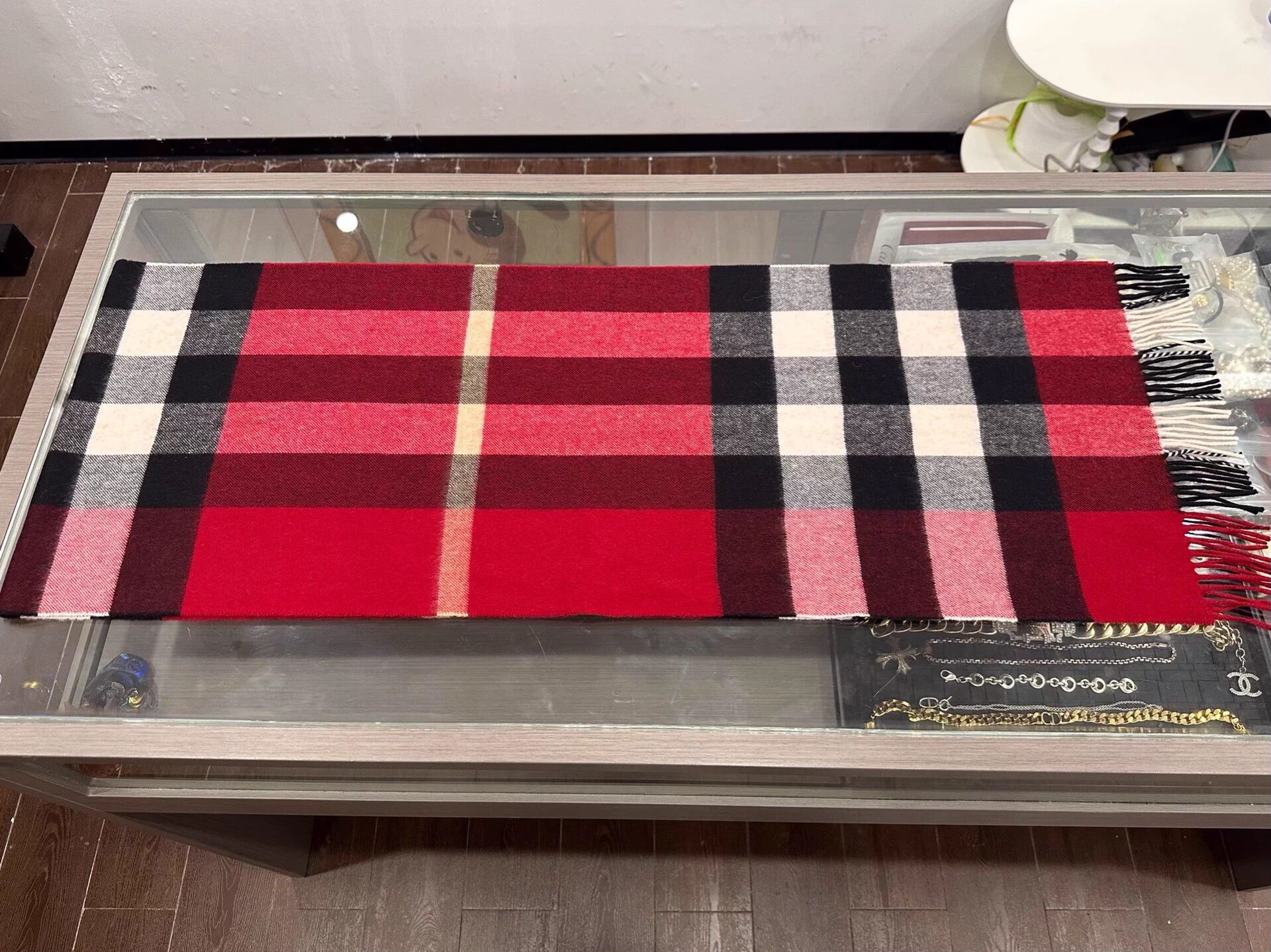 Burberry Burberry red check cashmere fringe scarf Size ONE SIZE - 5 Thumbnail