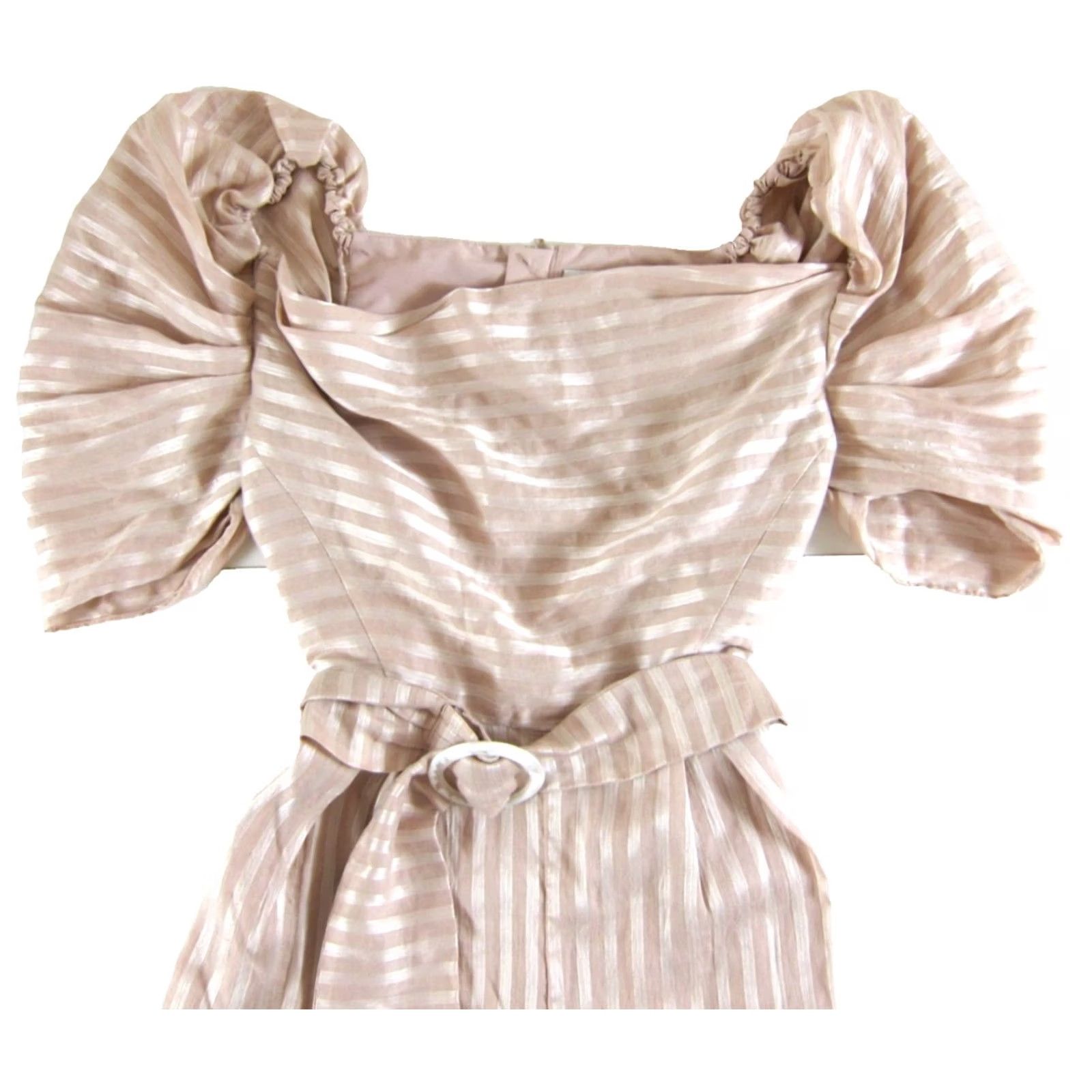 Vintage C/MEO COLLECTIVE Pink Through You Belted Puff Sleeve Wide Leg Stripe Jumpsuit S Size 28" / US 6 / IT 42 - 4 Thumbnail