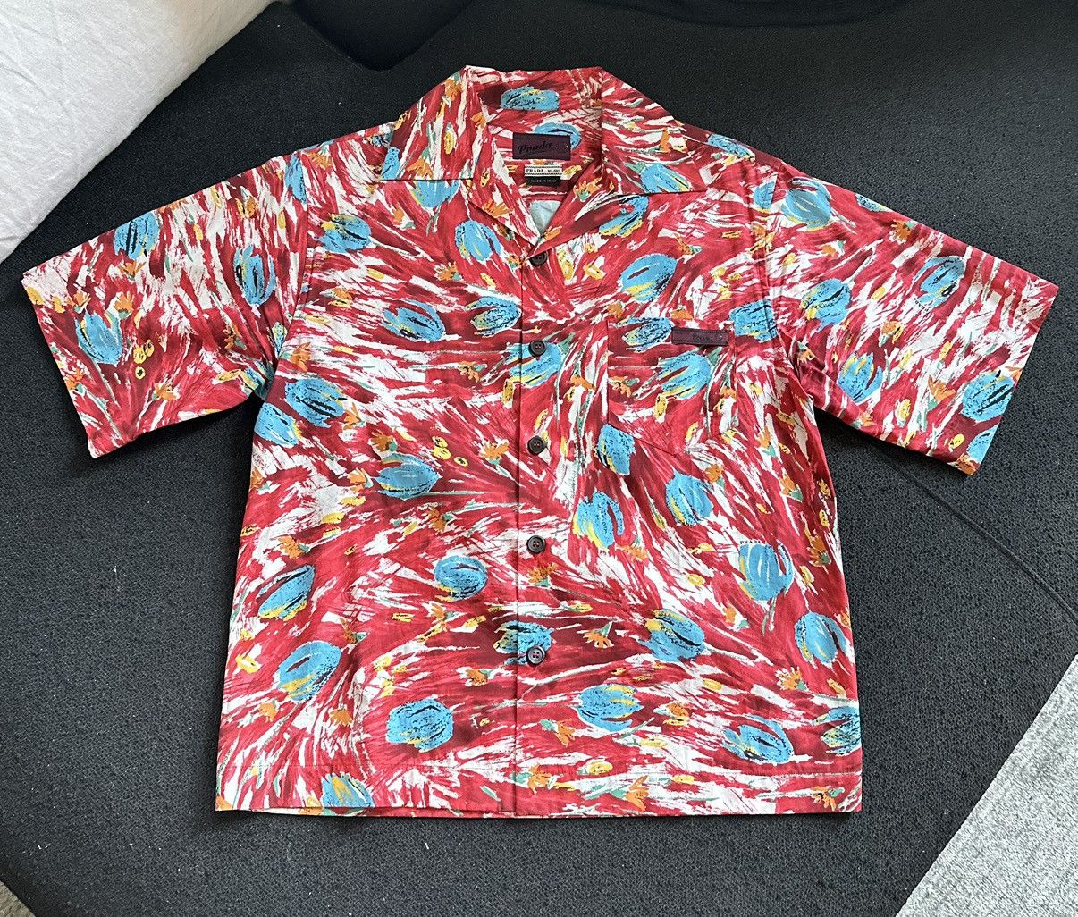 image of Prada Paint Stroke Tulip Print Shirt in Red, Men's (Size XS)