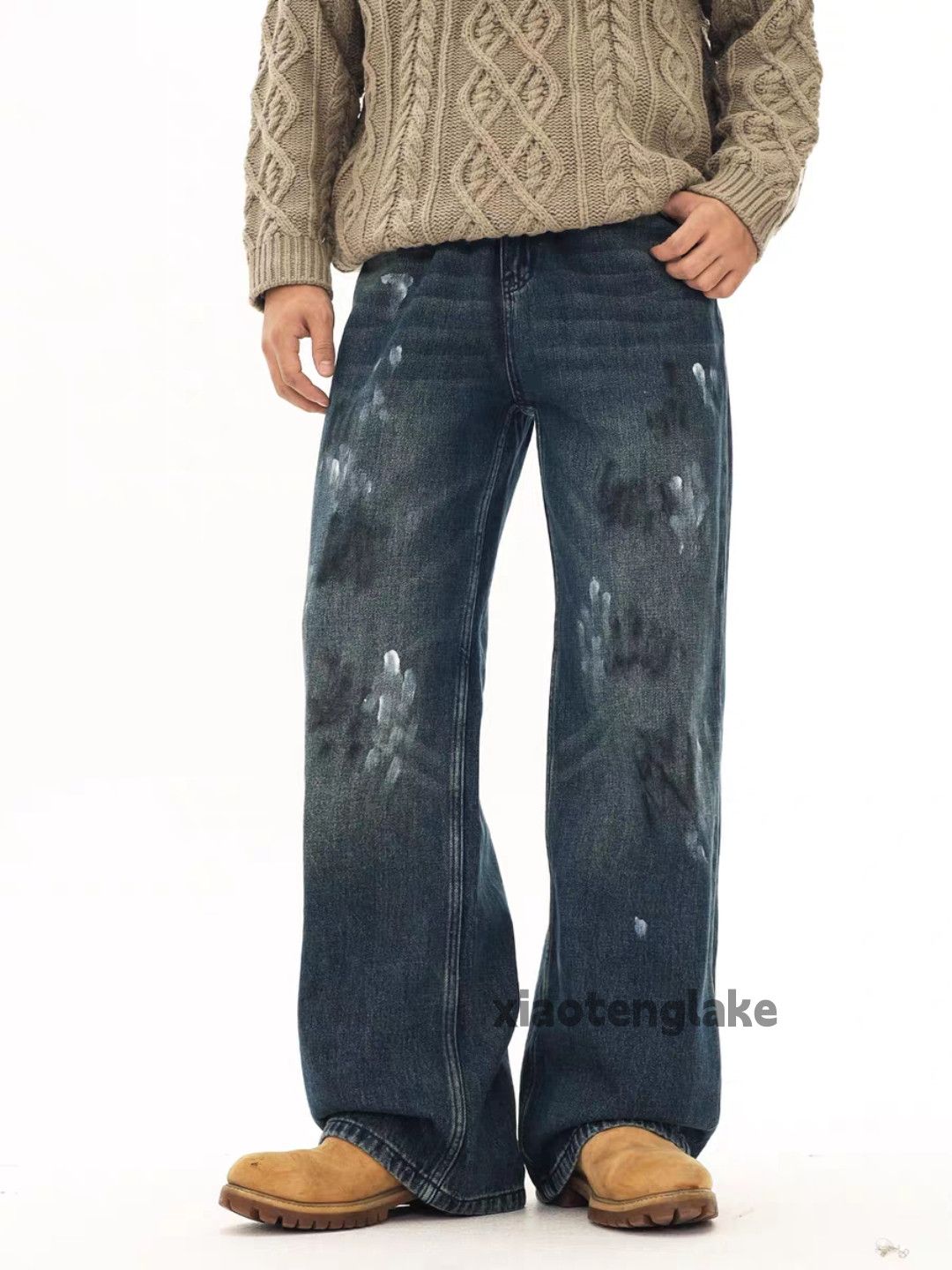 Jean Unisex washed faded skate hiphop yuppie stain jeans Size US 36 / EU 52 - 1 Thumbnail