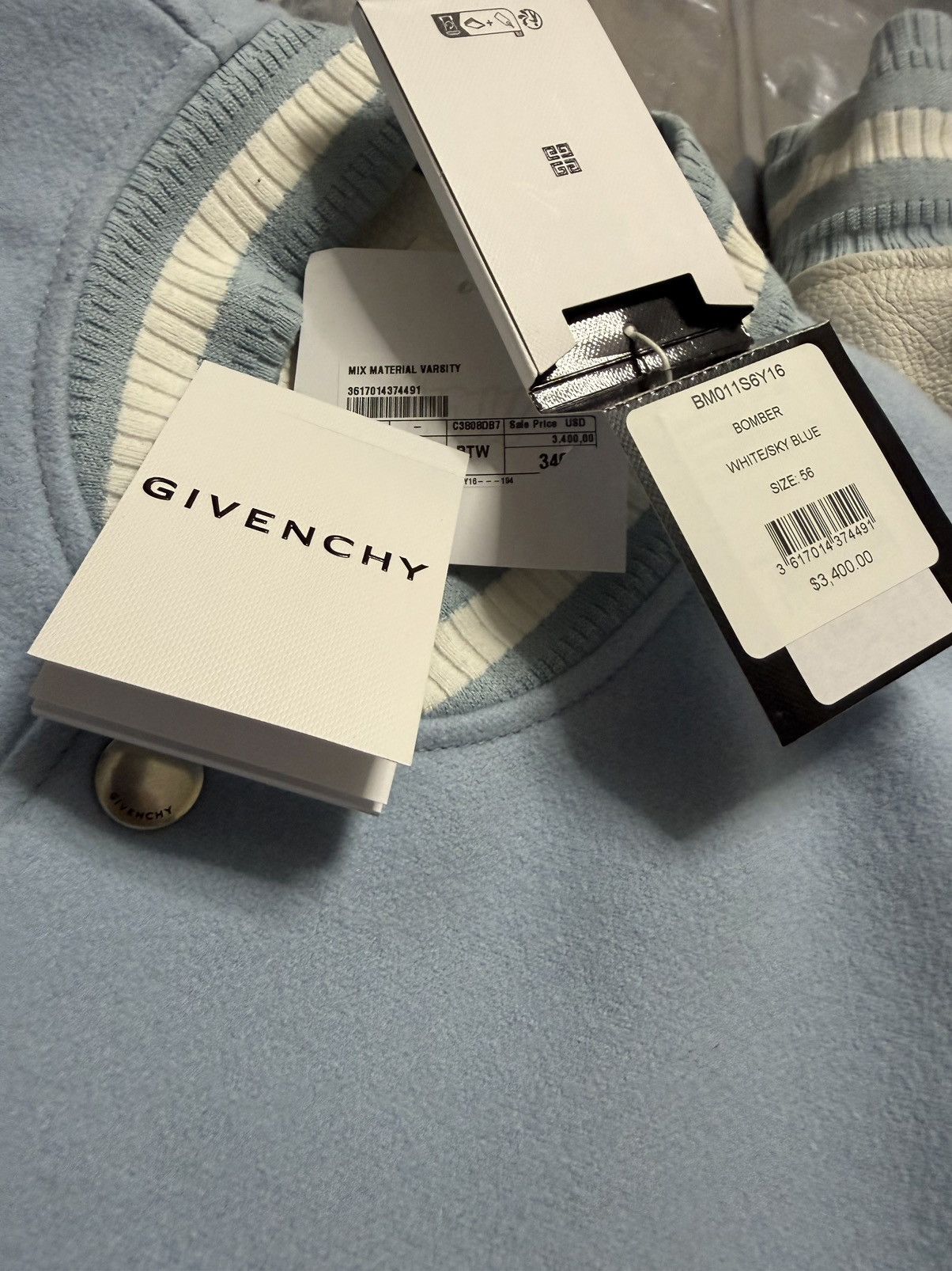 Givenchy Sky Blue Varsity Bomber NEW WITH TAGS Size US XL / EU 56 / 4 - 20 Thumbnail