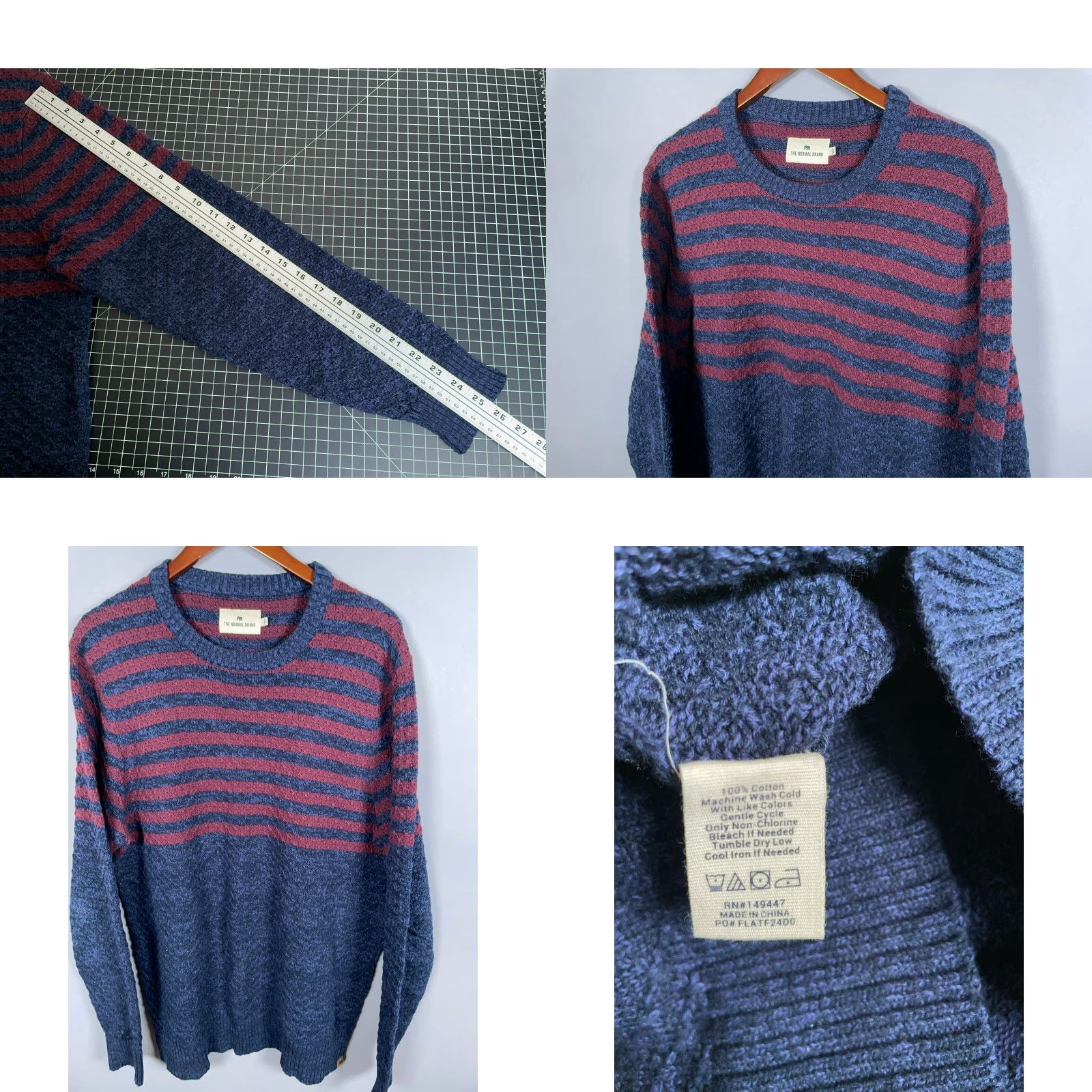 J Brand The Normal Brand Sweater Adult Large Blue Red Striped Chunky Knit Crewneck Mens 90s Preppy Size US L / EU 52-54 / 3 - 8 Thumbnail