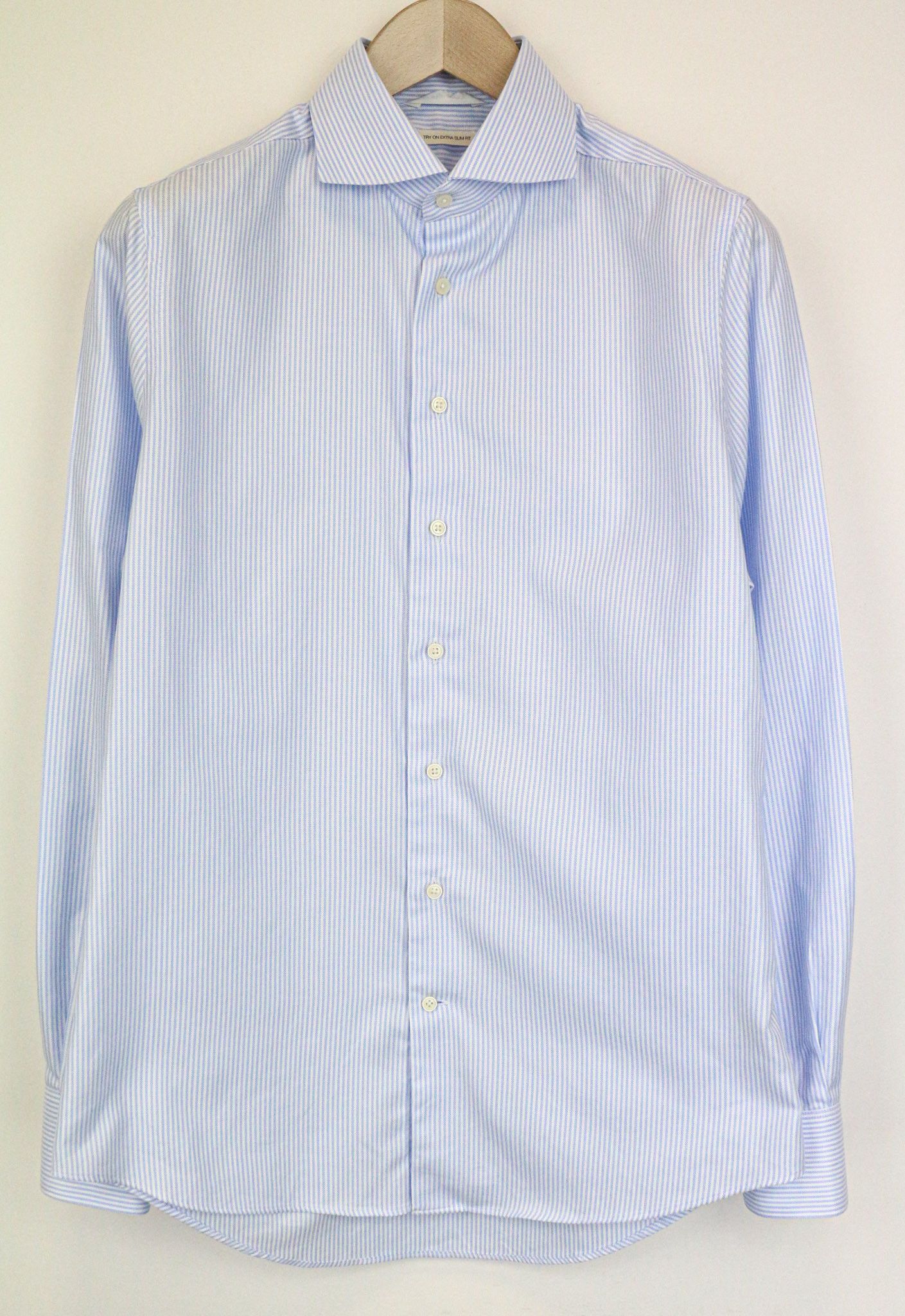 Suitsupply 40/15 3/4 Extra Slim Blue Striped Cotton Shirt 75984 Size 40R - 1 Thumbnail