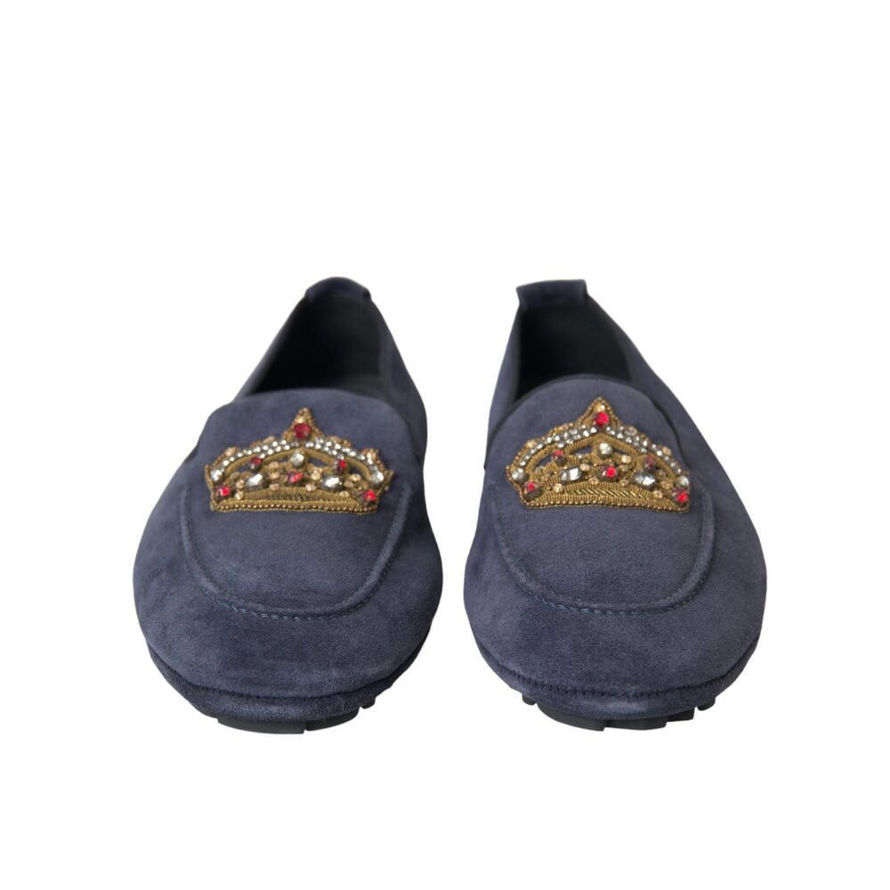 Dolce & Gabbana Dolce & Gabbana Blue Leather Suede Crystal Crown Loafers Sho Size US 7 / EU 40 - 2 Thumbnail