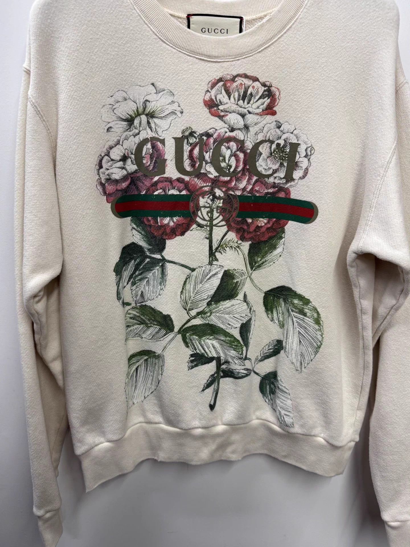 Gucci Gucci White Floral Print Distressed Crew Neck Sweatshirt Size S / US 4 / IT 40 - 4 Thumbnail