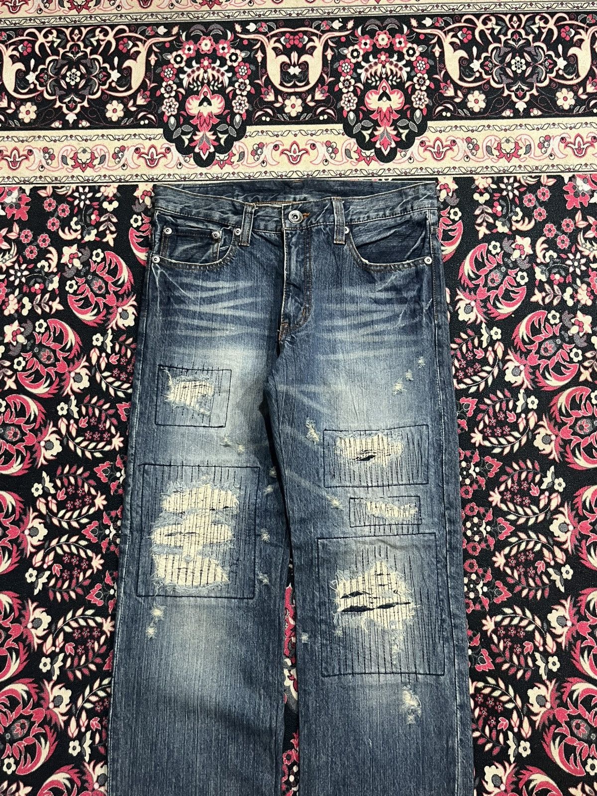 Kapital Japanese Brand Back Rush Distressed Sashiko Stitch Blue Jean Size US 31 - 3 Thumbnail