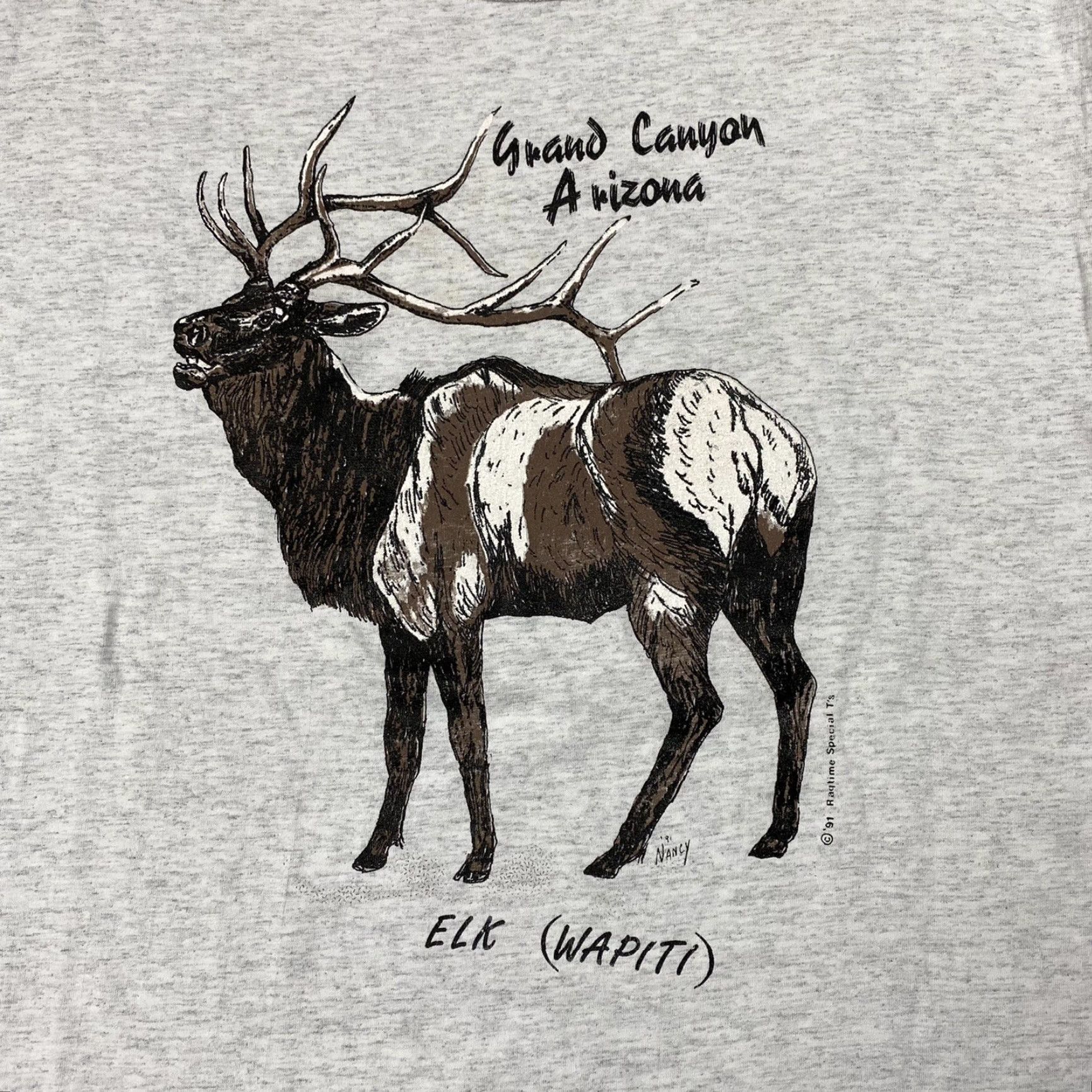 Vintage VINTAGE Grand Canyon Elk T-Shirt Men's XL Gray 1991 90s Single Stitch USA Logo Wool? Actually cotton Knit. Size US XL / EU 56 / 4 - 2 Thumbnail