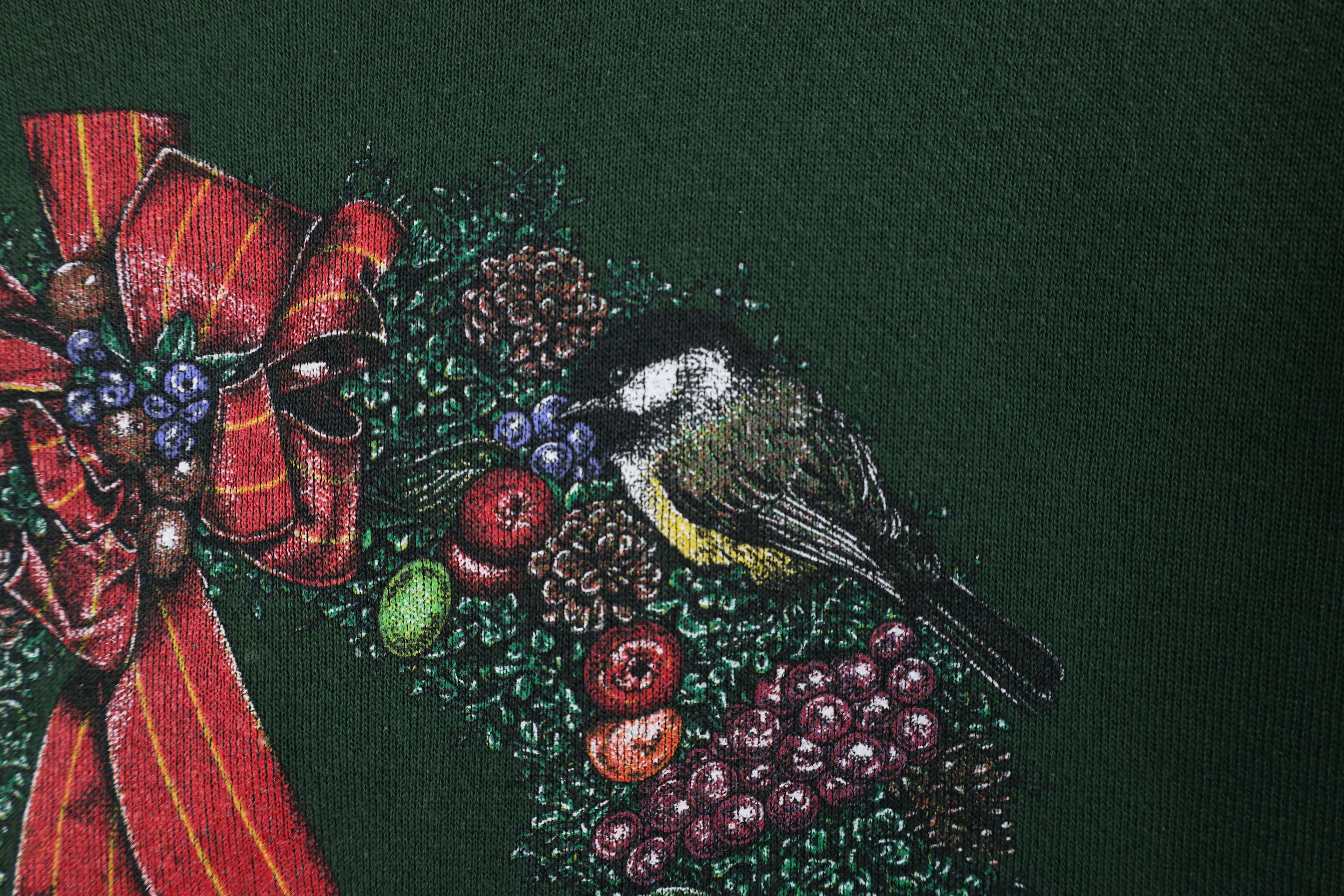 Vintage Vintage 90s Christmas Wreath Bird Sweatshirt Green USA Size L / US 10 / IT 46 - 7 Thumbnail