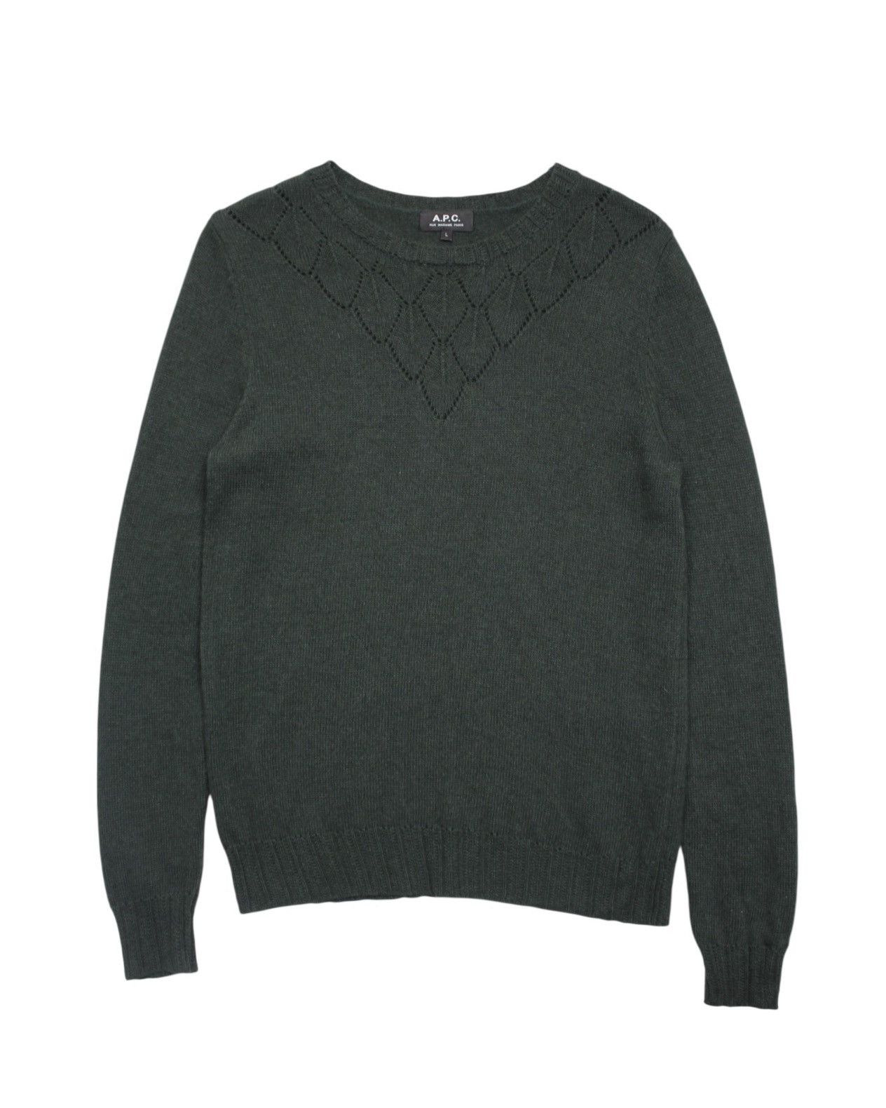 A.P.C. A.P.C. DIAMOND POINTELLE CASHMERE-BLEND KNIT SWEATER Size US L / EU 52-54 / 3 - 1 Thumbnail