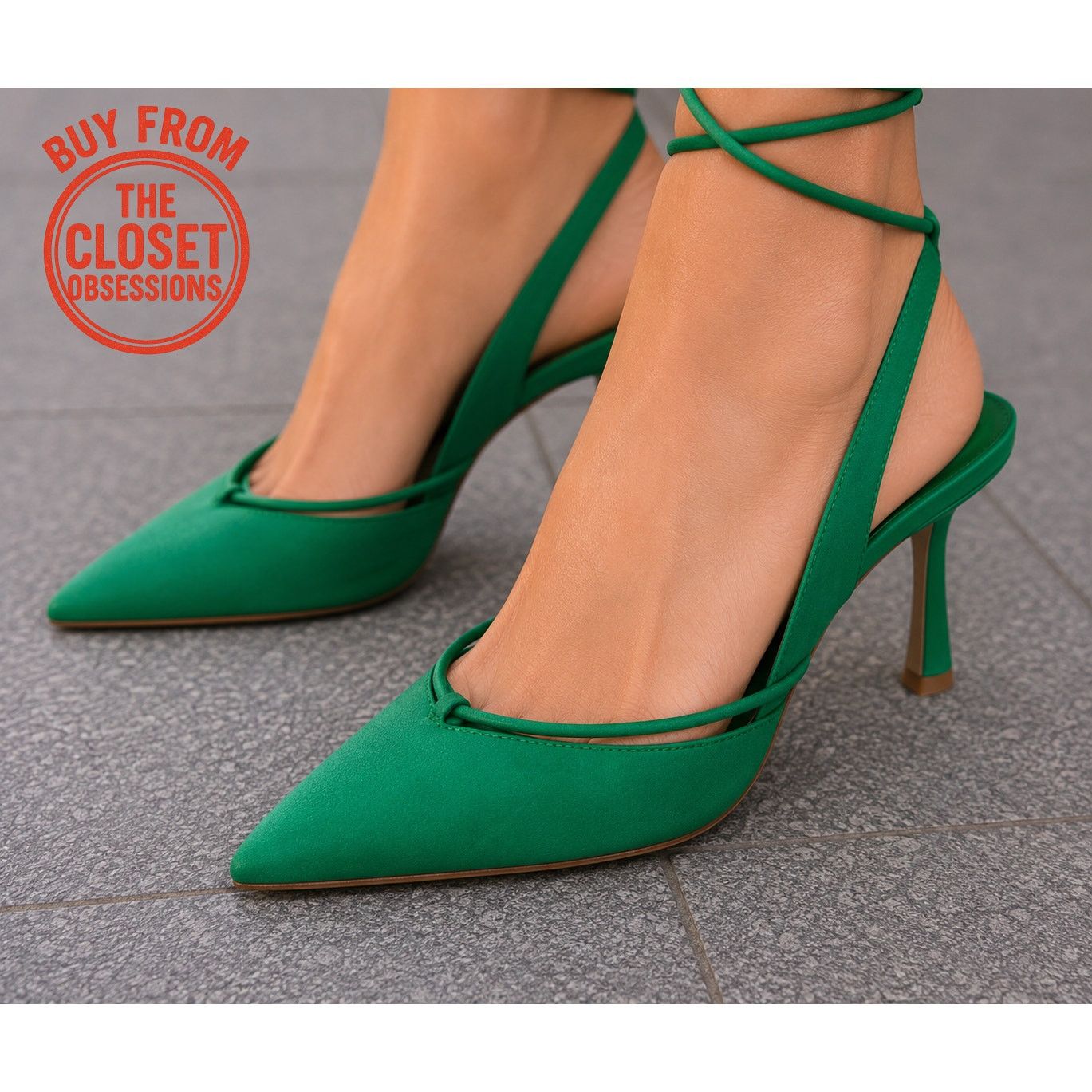 Mango Mango Green Lace Up Slingback Pointed Toe Heels NWT Size US 7.5 / IT 37.5 - 1 Thumbnail