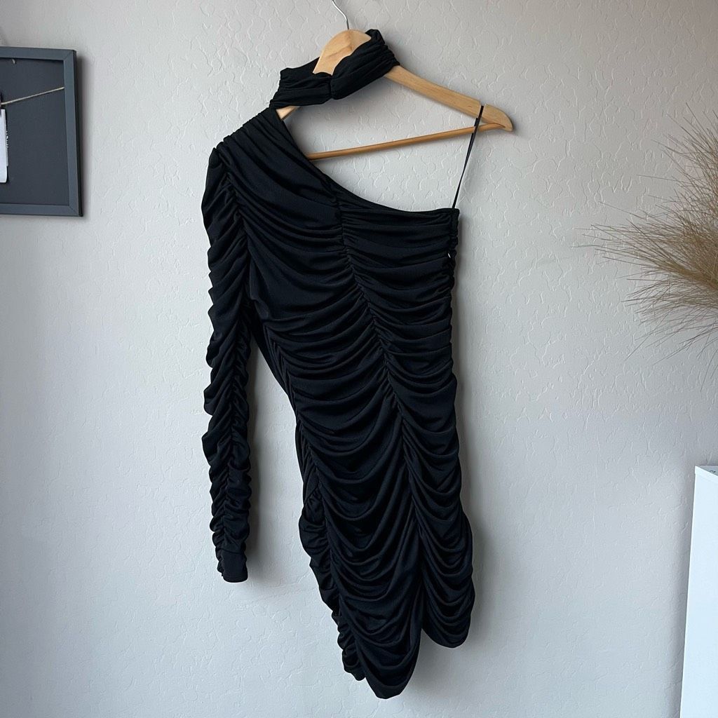 Other Aliette Black Ruched Bodycon Cut Out Mock Neck Long Sleeve M Size S / US 4 / IT 40 - 7 Thumbnail
