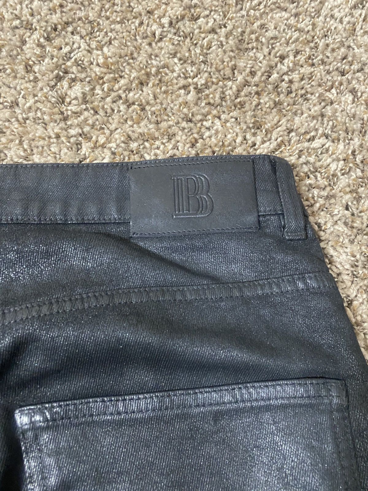 Balmain Pierre Balmain 2010s Black Wax Painted Biker Denim Jeans Size US 34 / EU 50 - 5 Thumbnail