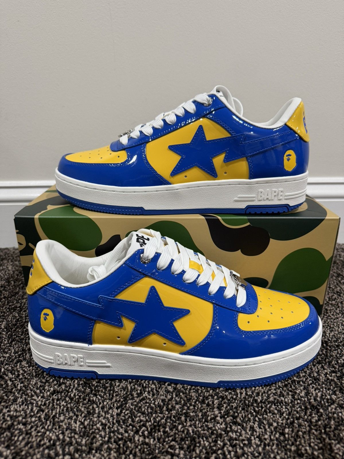 Bape A Bathing Ape Bapesta Patent Leather Blue/Yellow Sneaker Size US 10 / EU 43 - 1 Thumbnail