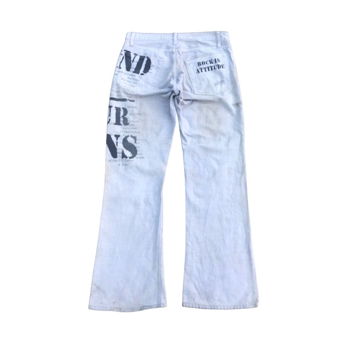 If Six Was Nine 🔥Flared🔥Distressed Denim Punk Graphic "Rocker Attitude" Size US 32 / EU 48 - 2 Thumbnail