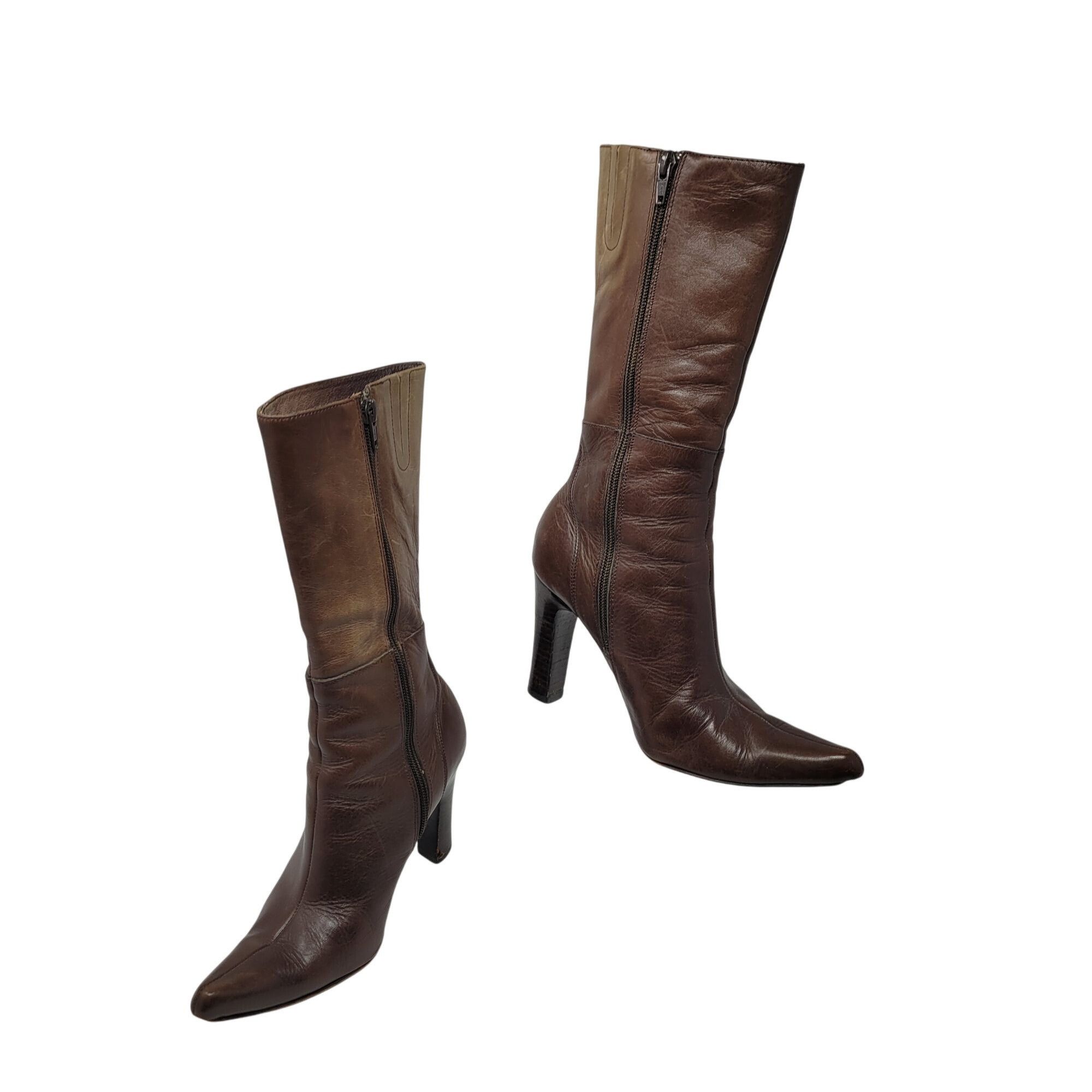 Vintage Vintage Charles David Brown Leather Knee-High Heeled Boots S Size US 5.5 / IT 35.5 - 1 Thumbnail