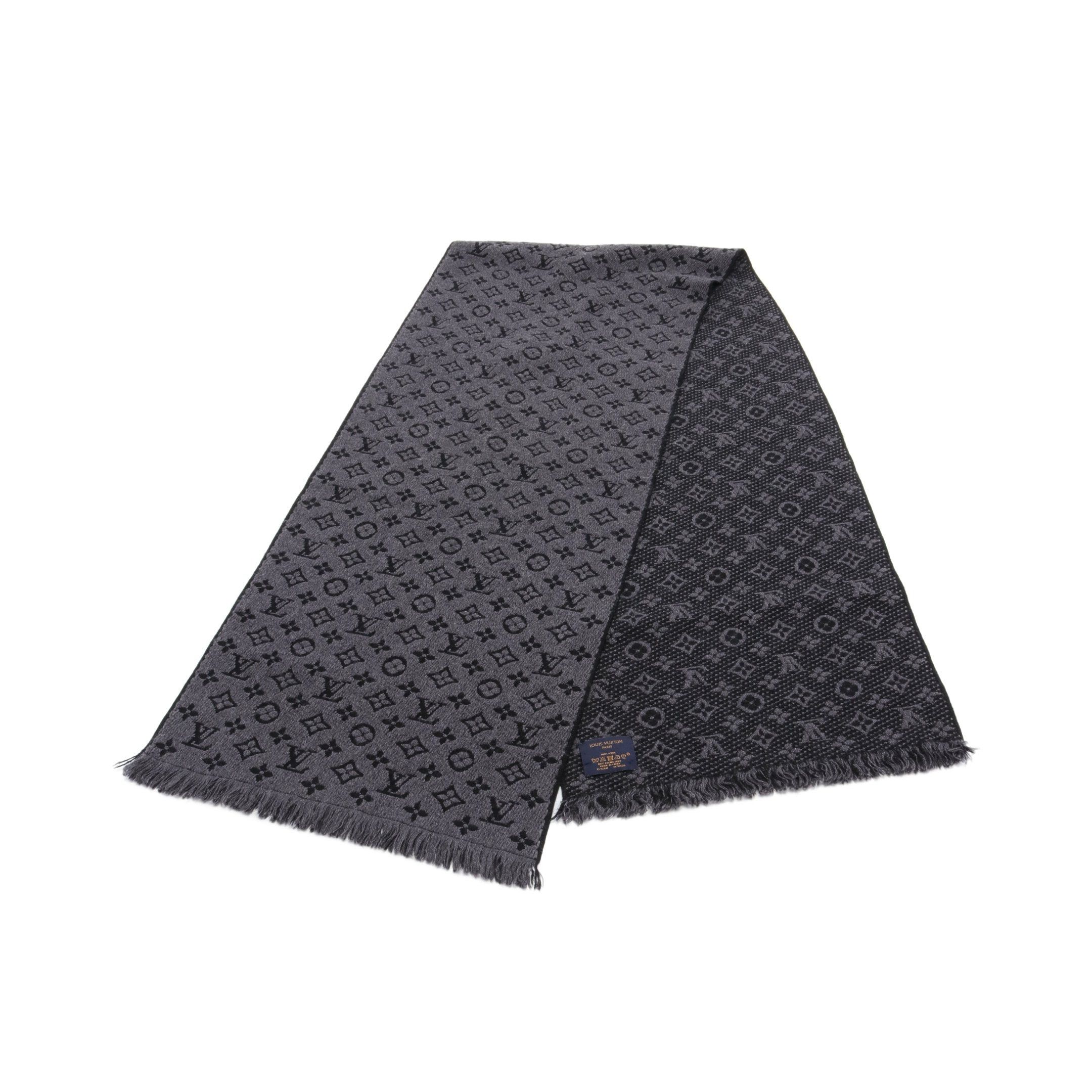 image of Louis Vuitton Escharpe Monogram Classic Anthracite Scarf Wool Dark Gray Black, Men's
