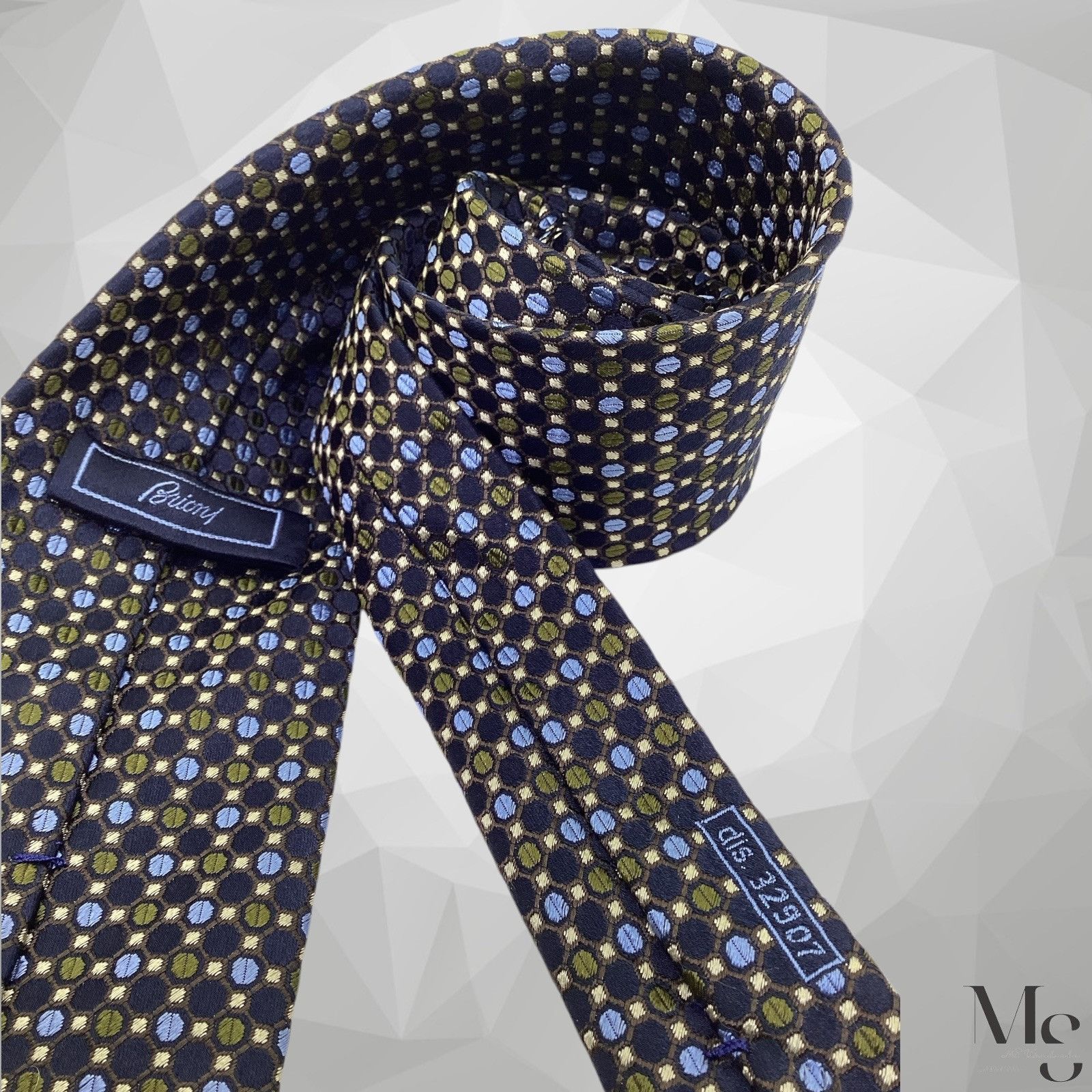 Brioni BRIONI Navy & Green Geometric Silk Tie Hand Made In Italy 61 Size ONE SIZE - 4 Thumbnail