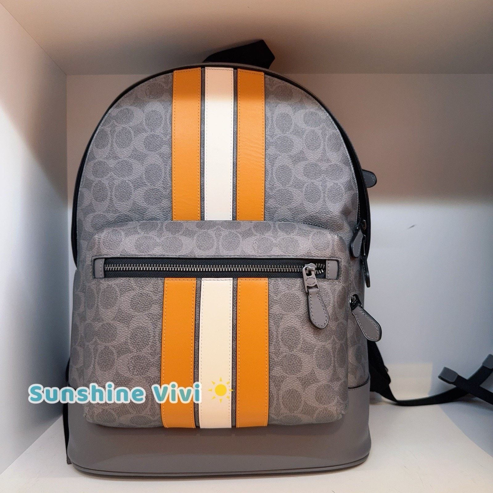 Coach NWT Coach Cv922 West Backpack Varsity Stripe Grey/Ochre Size ONE SIZE - 1 Thumbnail