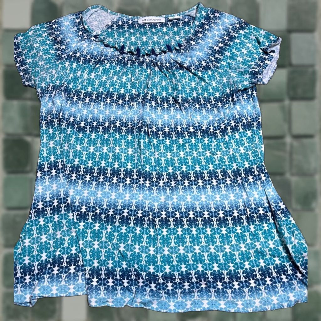 Liz Claiborne Liz Claiborne Blouse Womens Large L Top Blue Short Sleeve Size L / US 10 / IT 46 - 1 Thumbnail