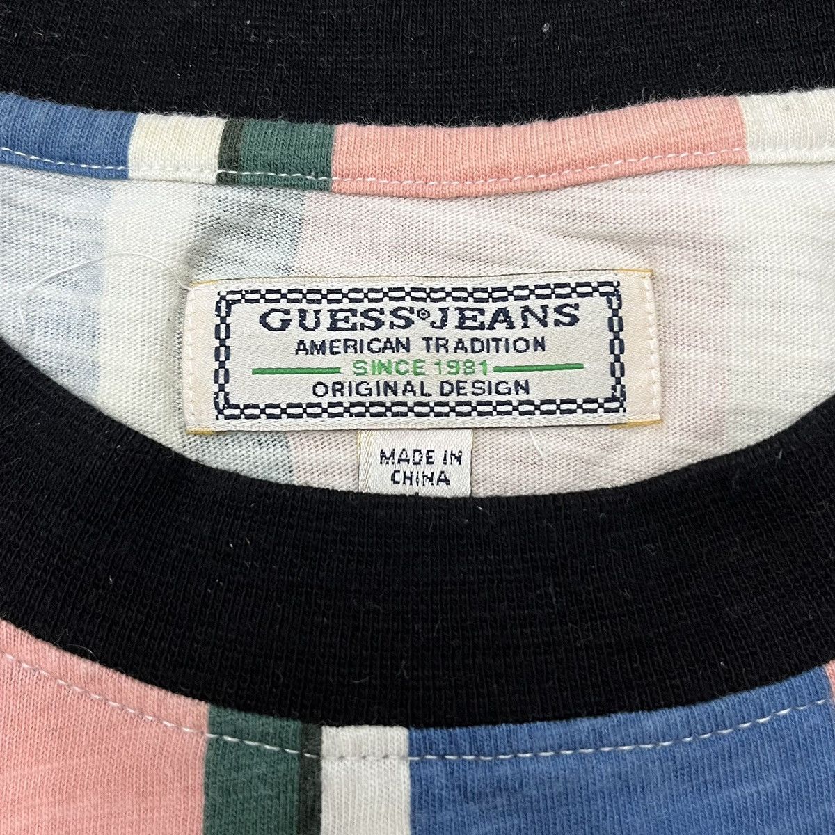 Guess × Vintage Vintage Guess Jeans Los Angeles Spellout Striped T-shirt Size US L / EU 52-54 / 3 - 4 Thumbnail