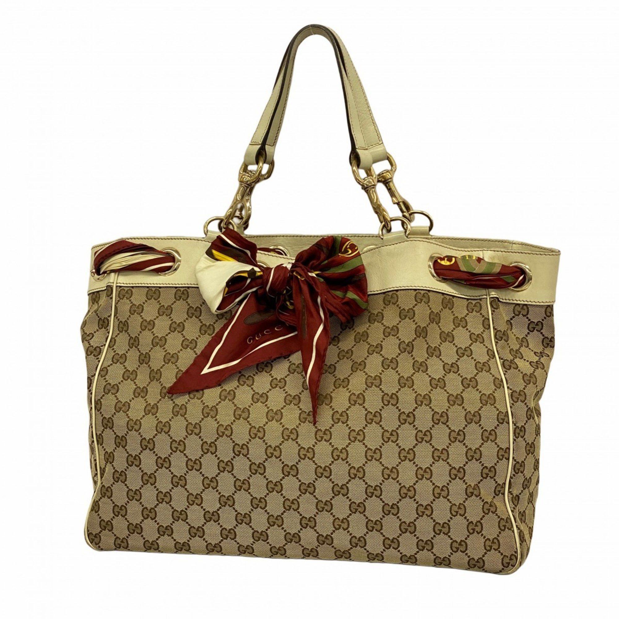 Gucci Tote Bag GG Canvas Positano 153033 Beige Ivory Women's