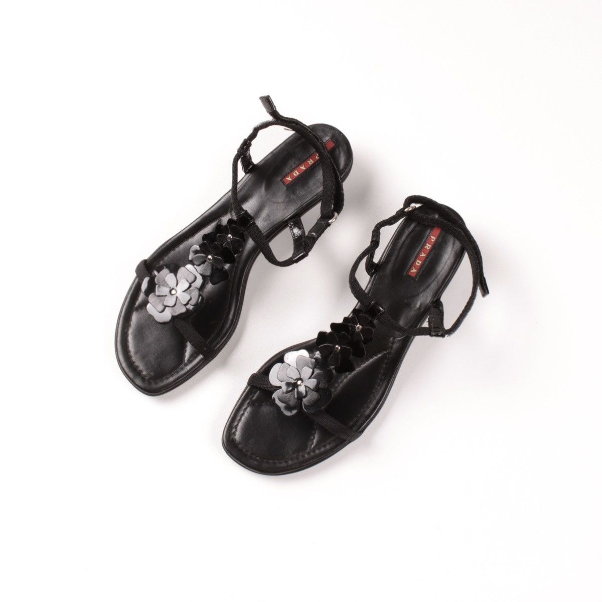 Prada Authentic Prada Black Patent Leather Floral Sandals Size US 9.5 / IT 39.5 - 11 Thumbnail