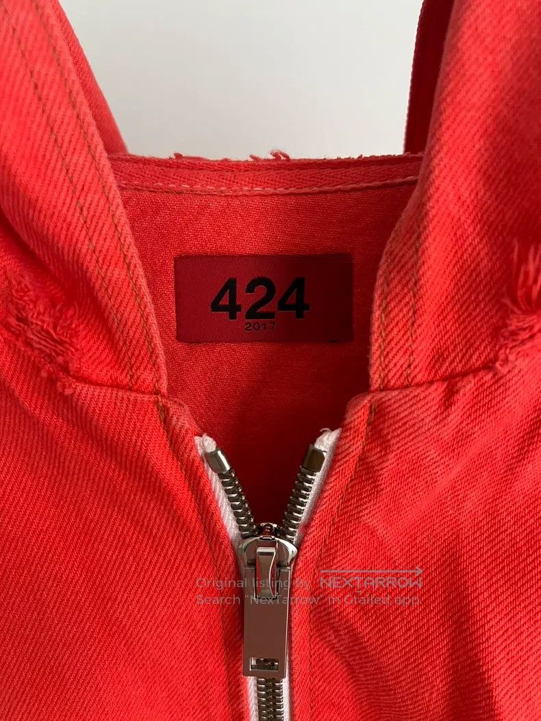 424 424 Red armband denim zip-up jacket Size US M / EU 48-50 / 2 - 2 Thumbnail