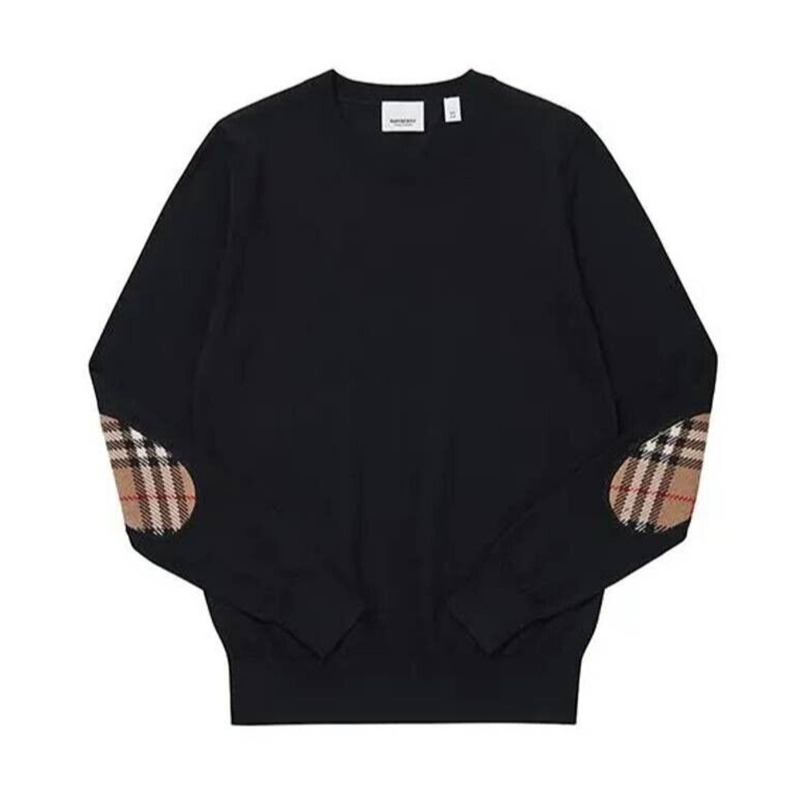 Burberry BEMPTON BLACK WOOL ELBOW CHECK PATCHES PULLOVER SWEATER S Size S / US 4 / IT 40 - 1 Thumbnail