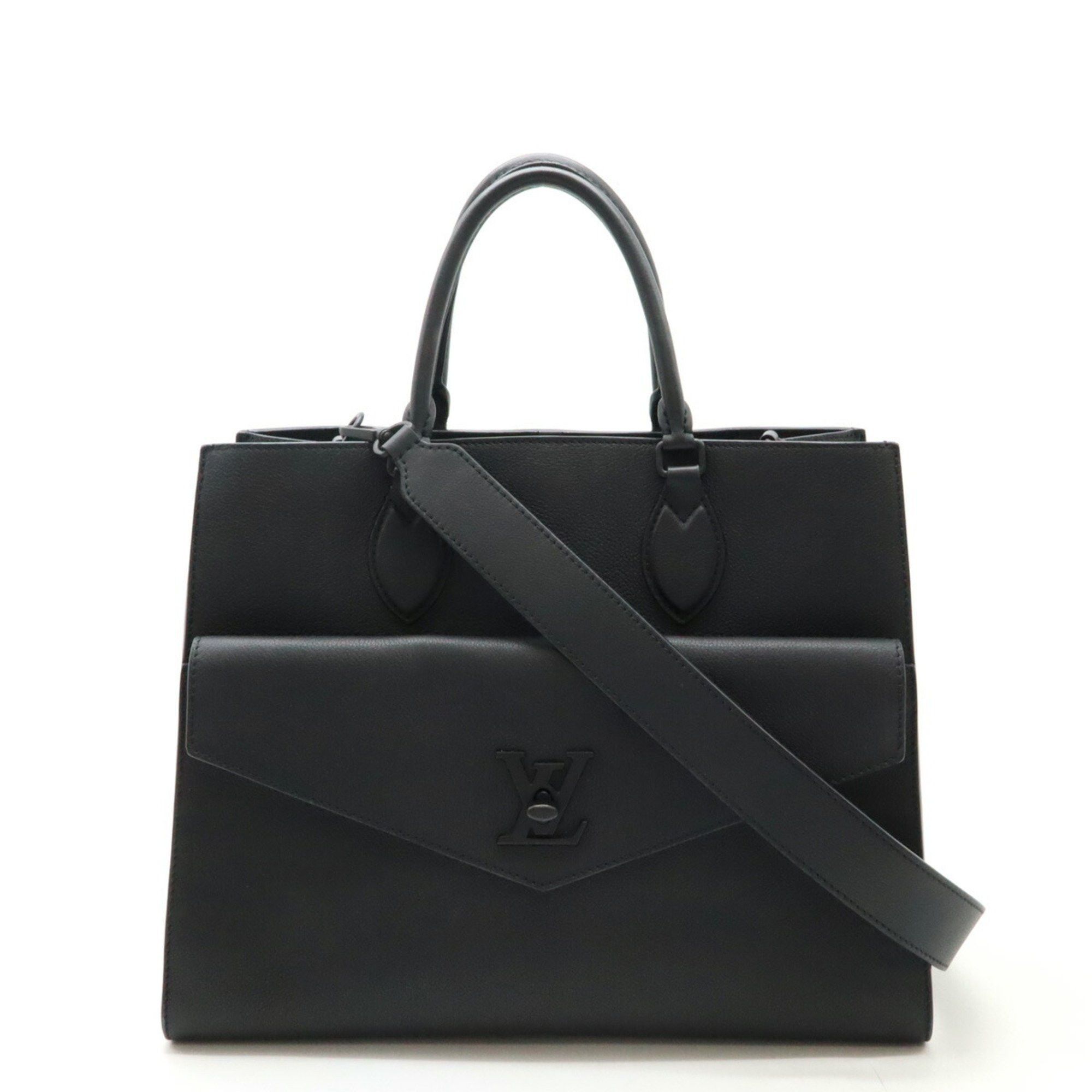 Louis Vuitton Lockme Tote Mm Handbag Shoulder Bag Leather Noir Black M55846, Women's
